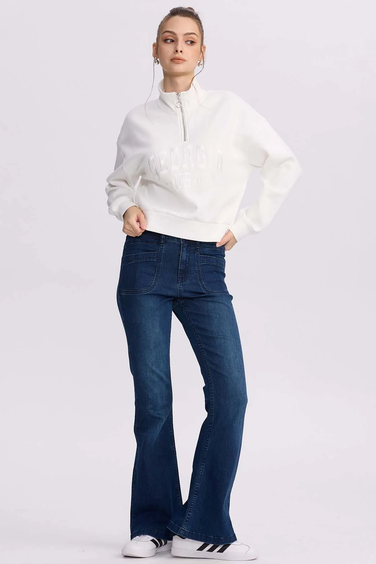 Jeans Mujer Flare Bolsillo Azul Oscuro - Image 4