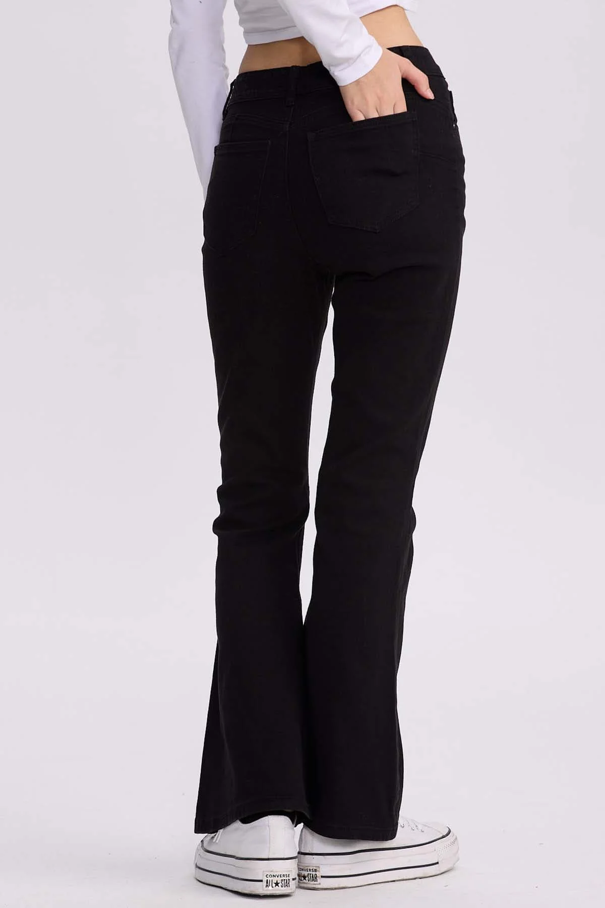Jeans Mujer Flare Color Line Negro - Image 3