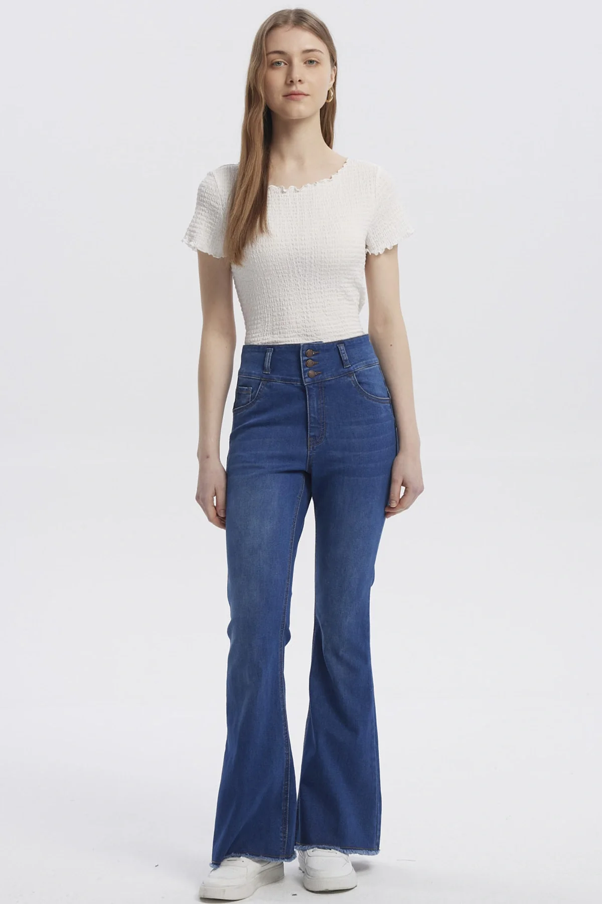 Jeans Mujer Moda Flare Azul Oscuro - Image 4