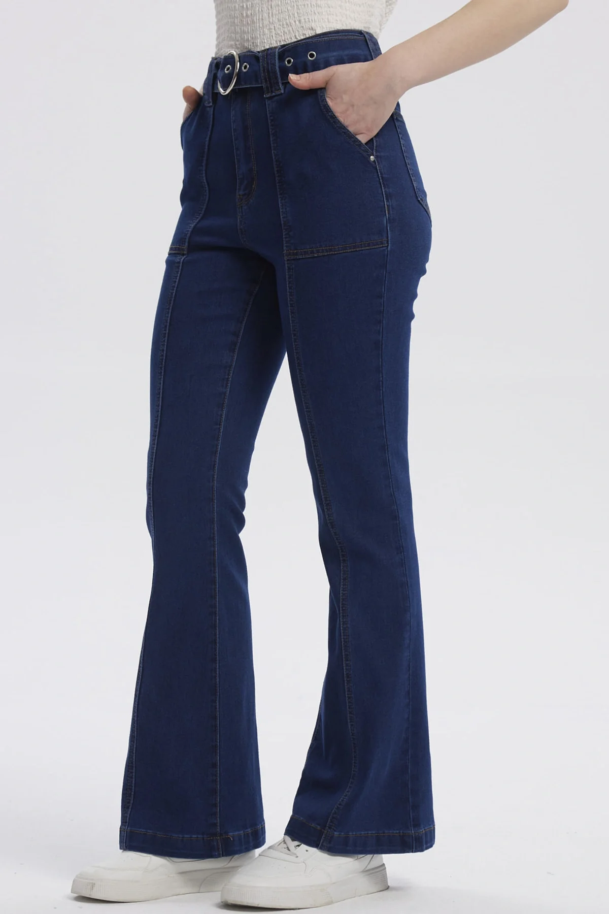 Jeans Mujer Moda Flare Azul Oscuro - Image 2