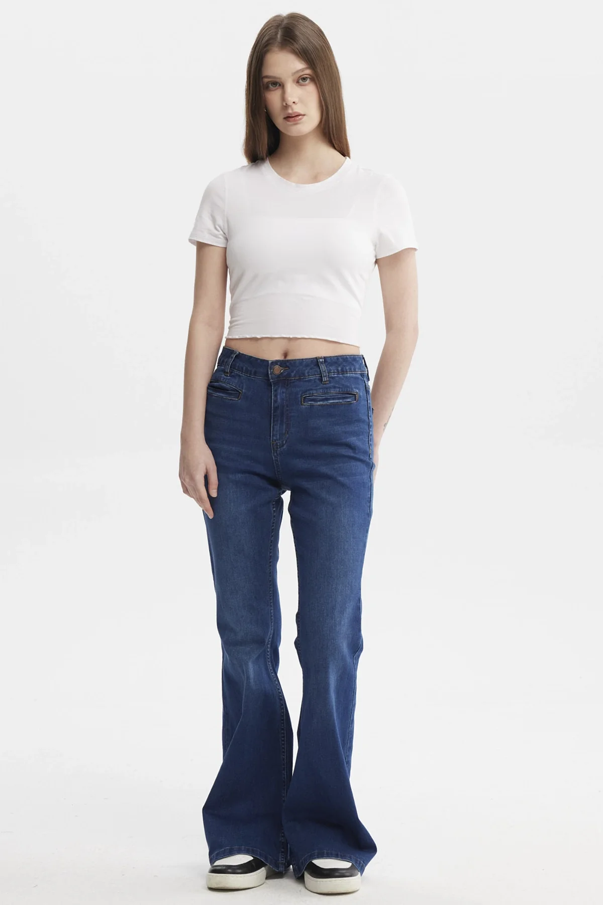 Jeans Mujer Moda Flare Azul Oscuro - Image 4