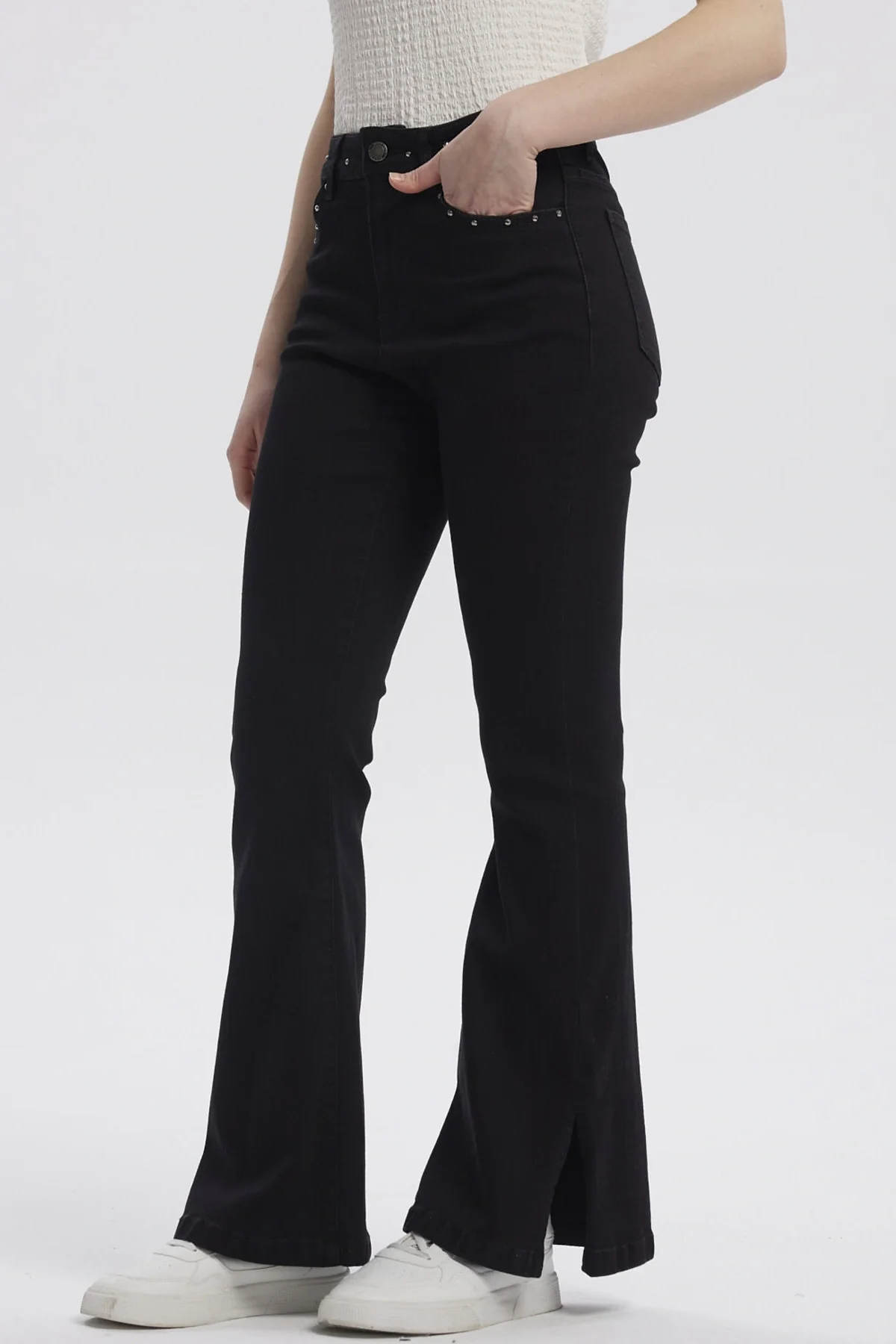 Jeans Mujer Moda Flare Negro - Image 2