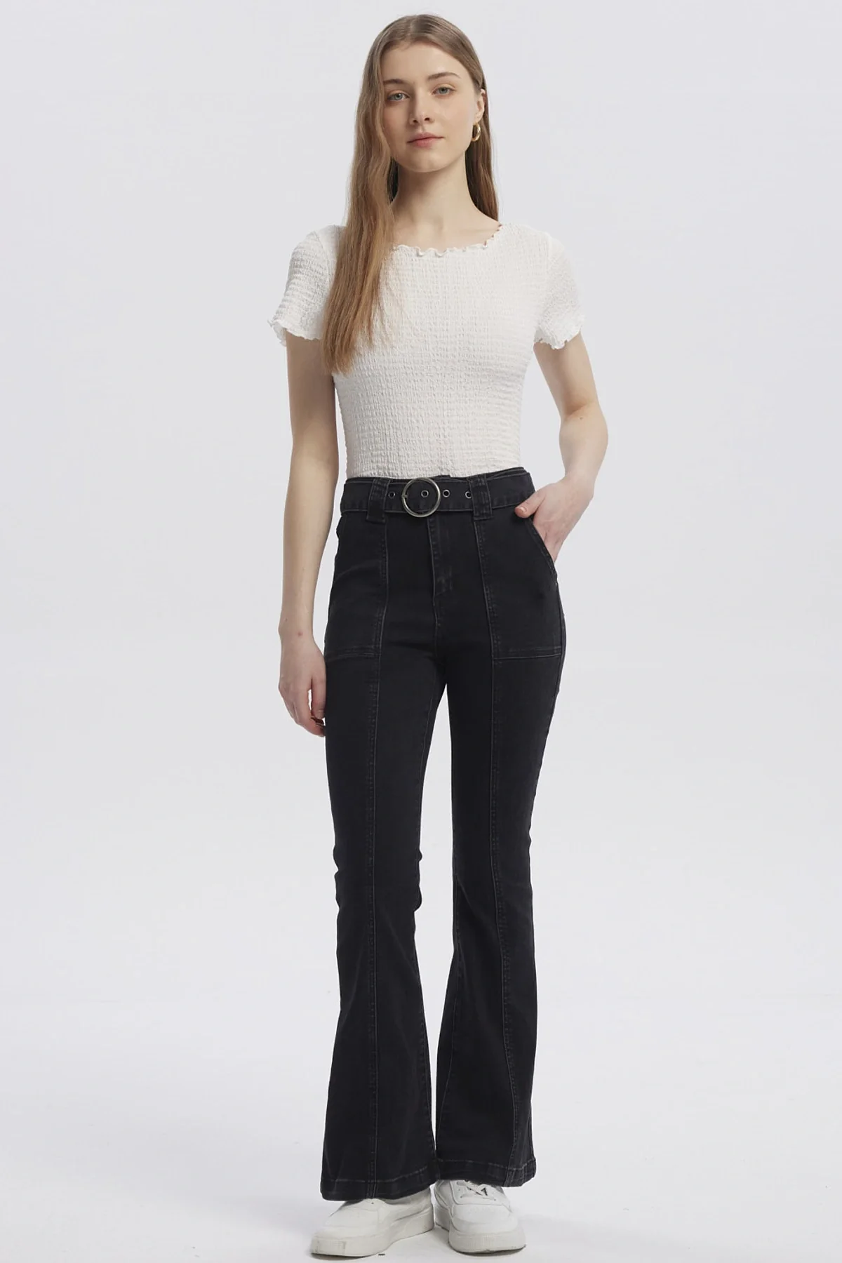 Jeans Mujer Moda Flare Negro - Image 4