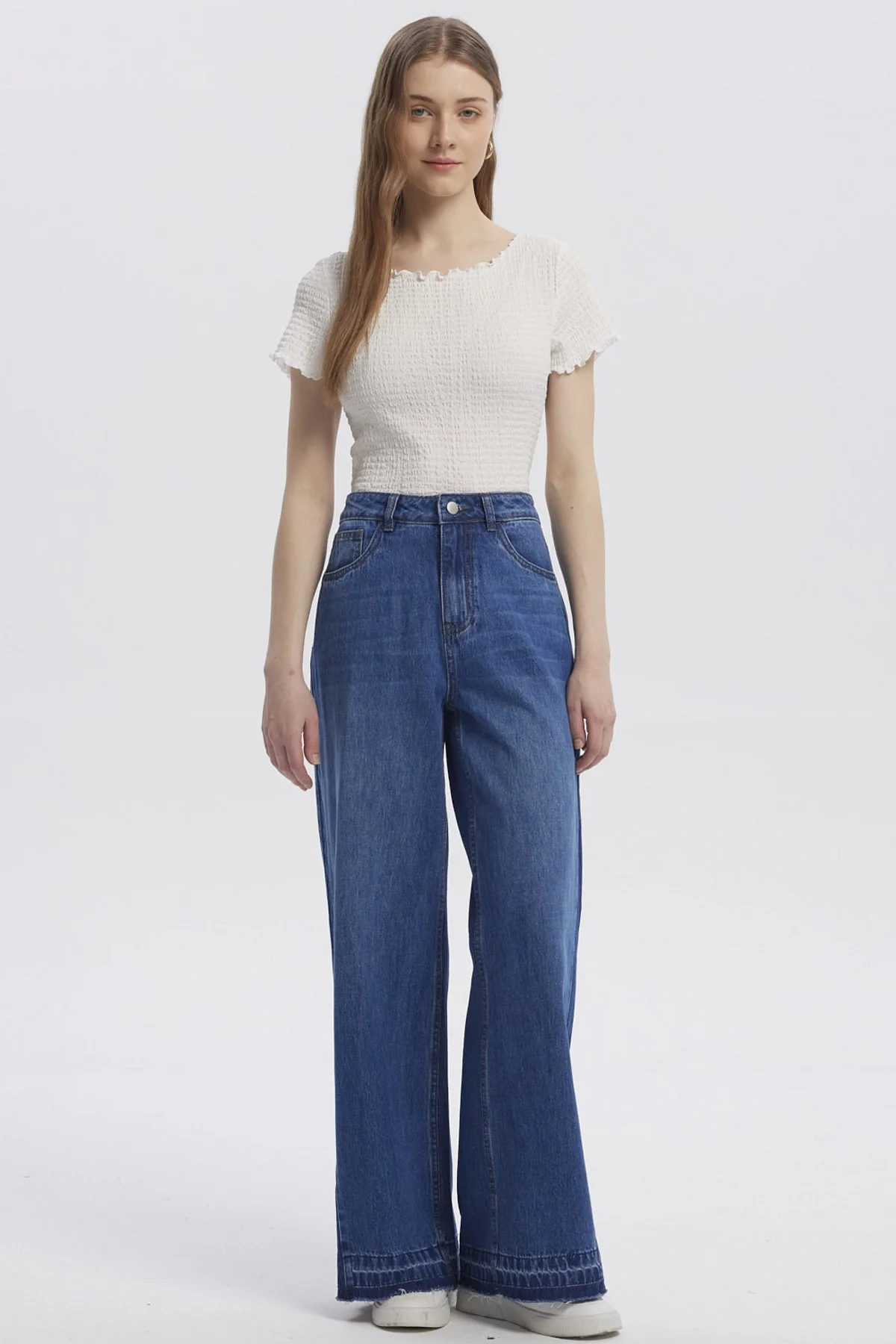 Jeans Mujer Moda Wide Leg Azul Oscuro - Image 4