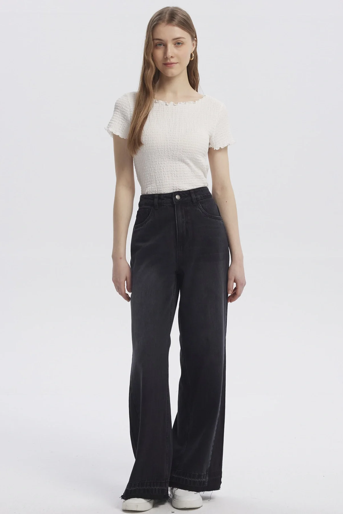 Jeans Mujer Moda Wide Leg Negro - Image 4