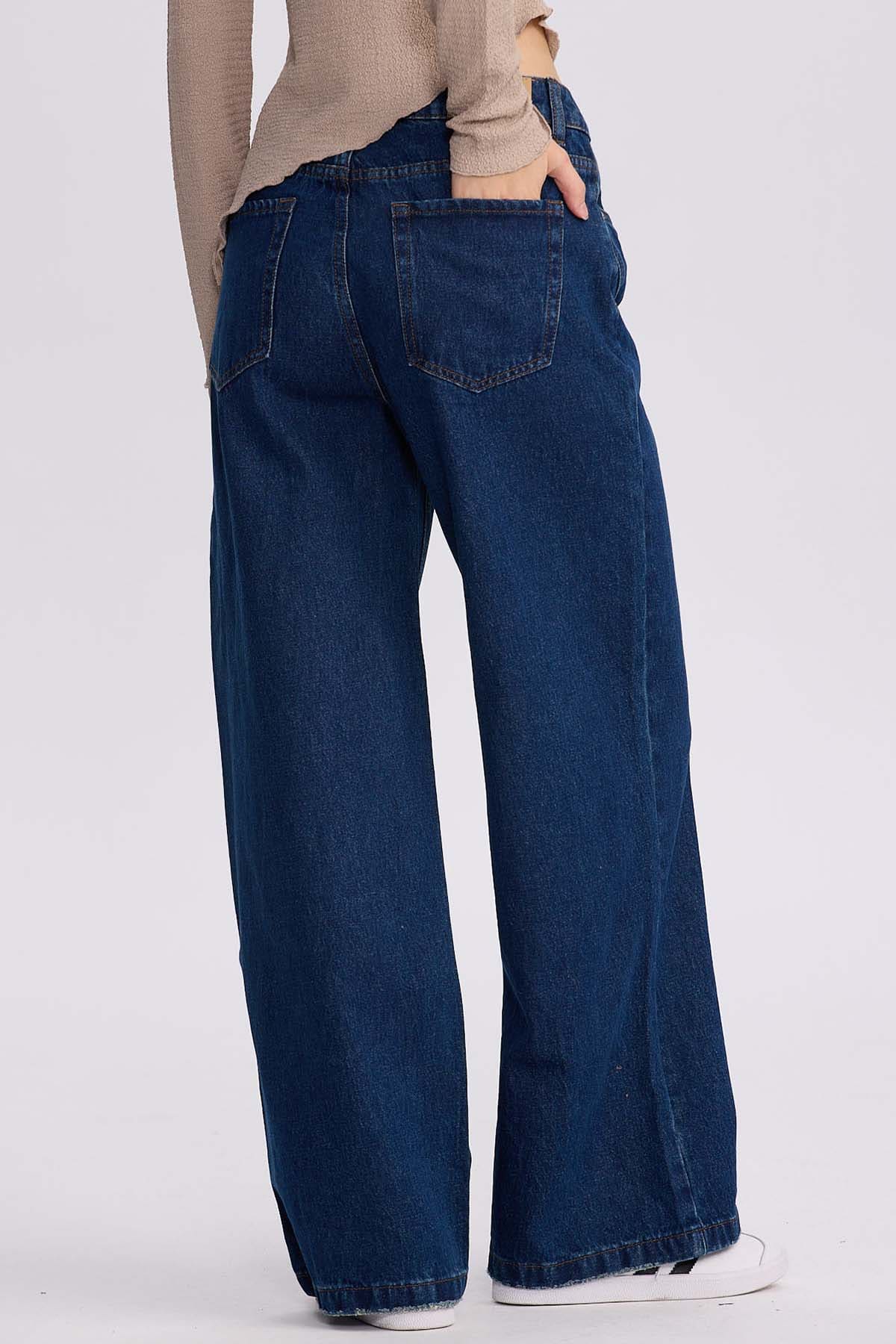 Jeans Mujer Wide Leg Cortes Azul Oscuro - Image 3