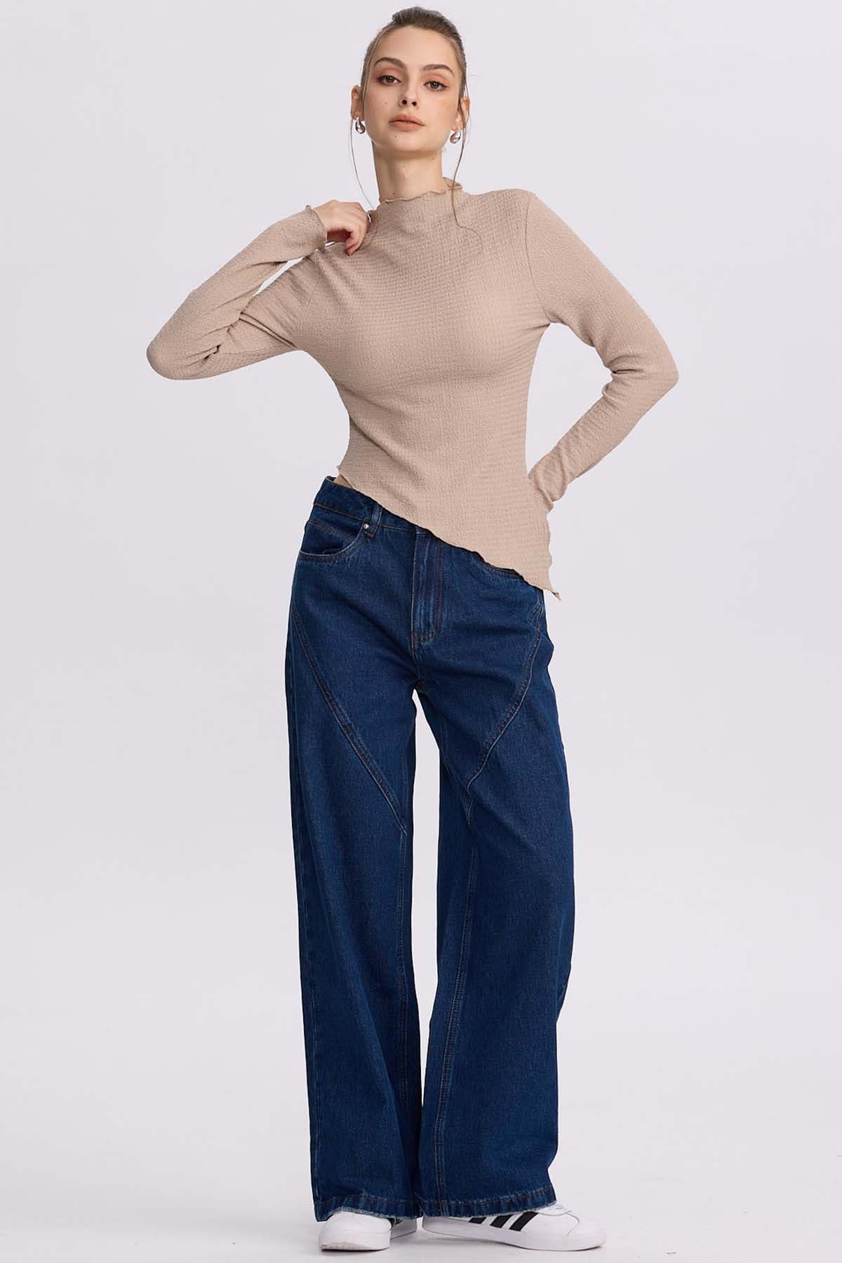 Jeans Mujer Wide Leg Cortes Azul Oscuro - Image 4