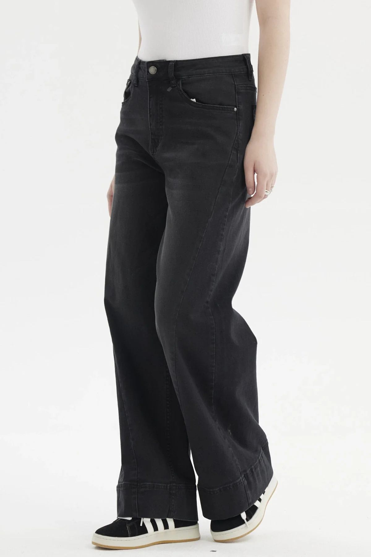 Jeans Mujer Wide Leg Diagonal Negro - Image 2