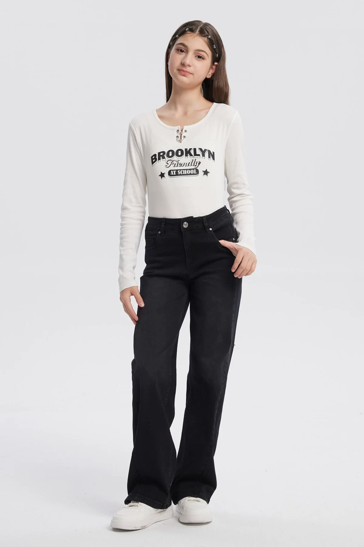Jeans Niña Wide Leg Negro - Image 4
