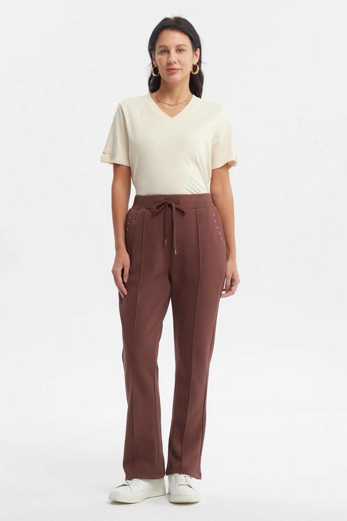 Pantalón Buzo Mujer Clásico Flare Café - Image 4