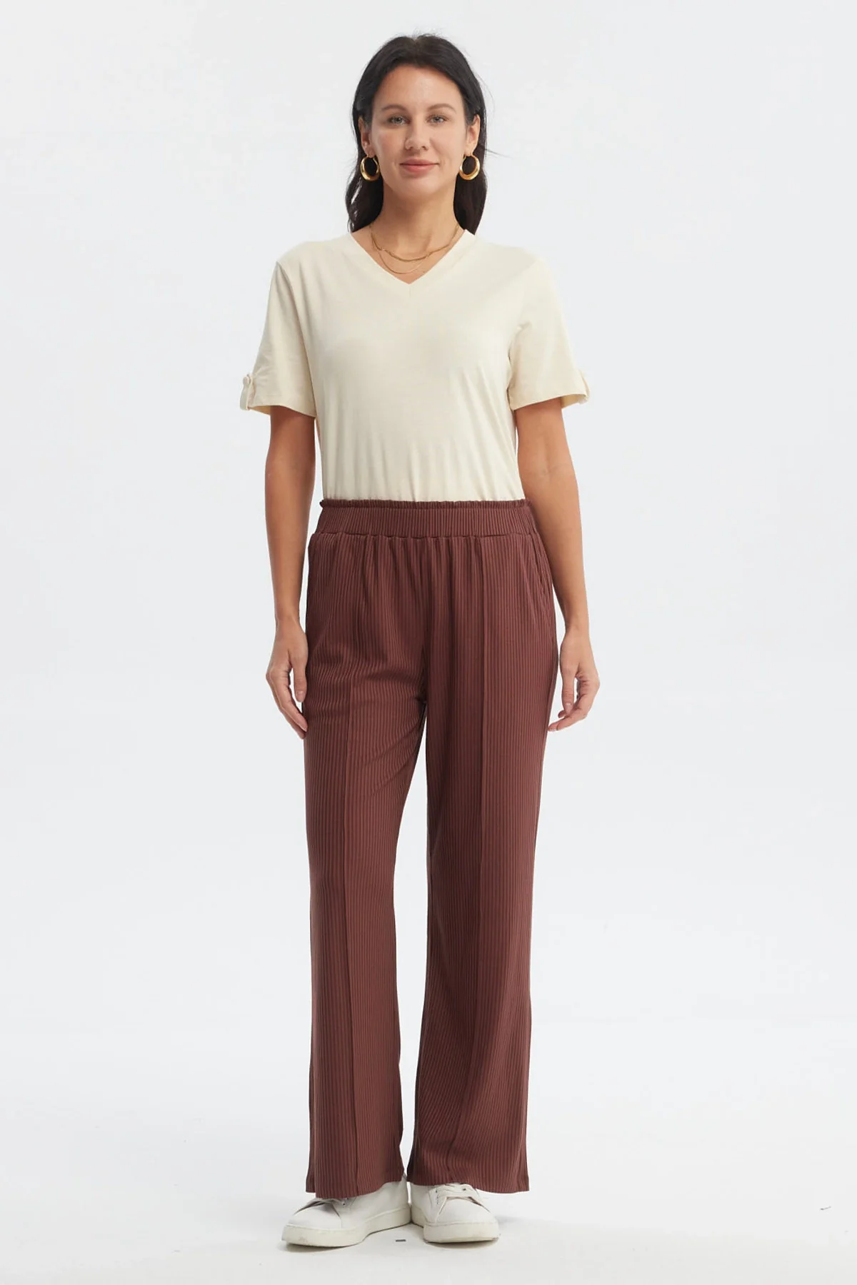 Pantalón Buzo Mujer Costura Delantero Café - Image 4