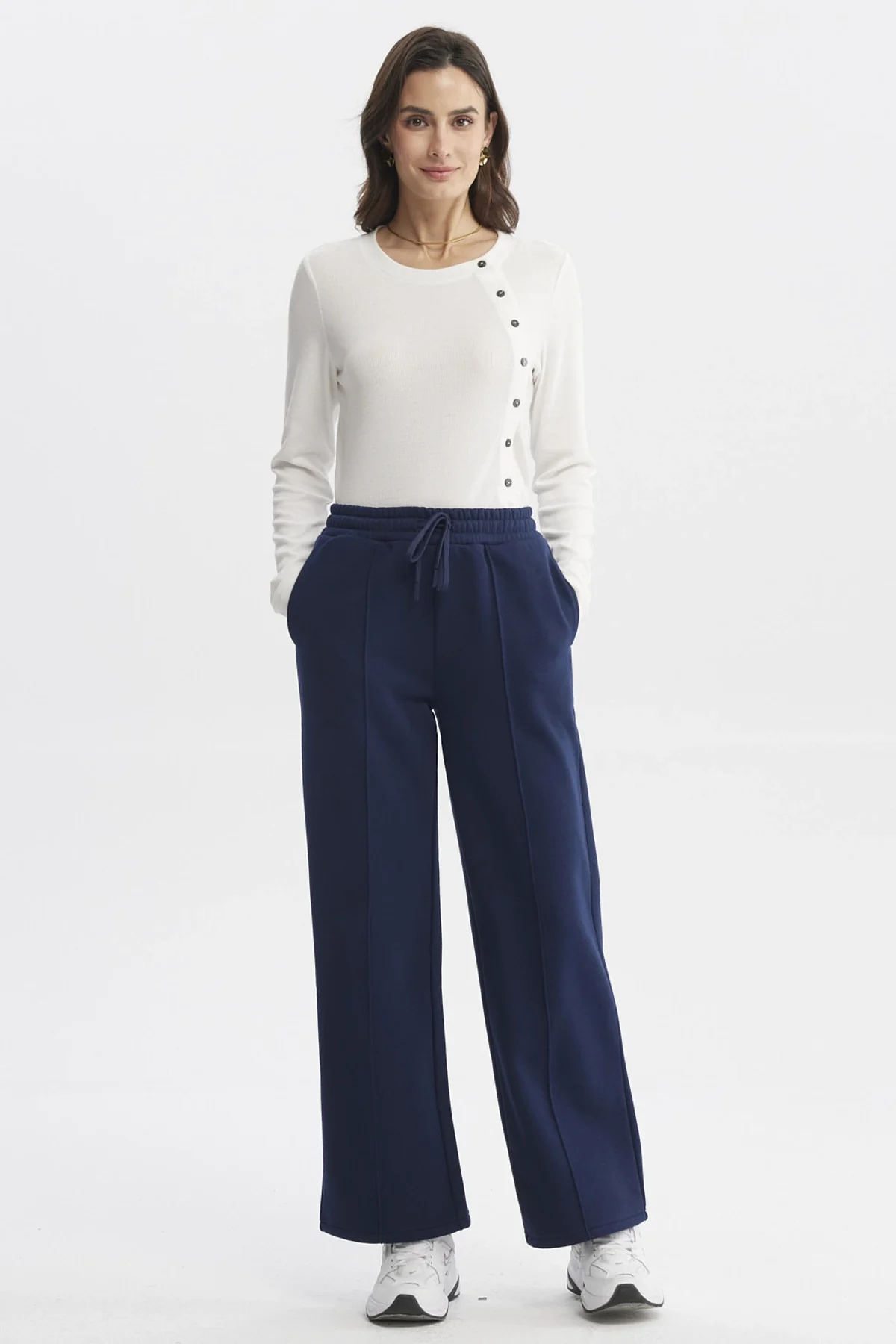 Pantalón Buzo Mujer Wide Leg Azul - Image 4