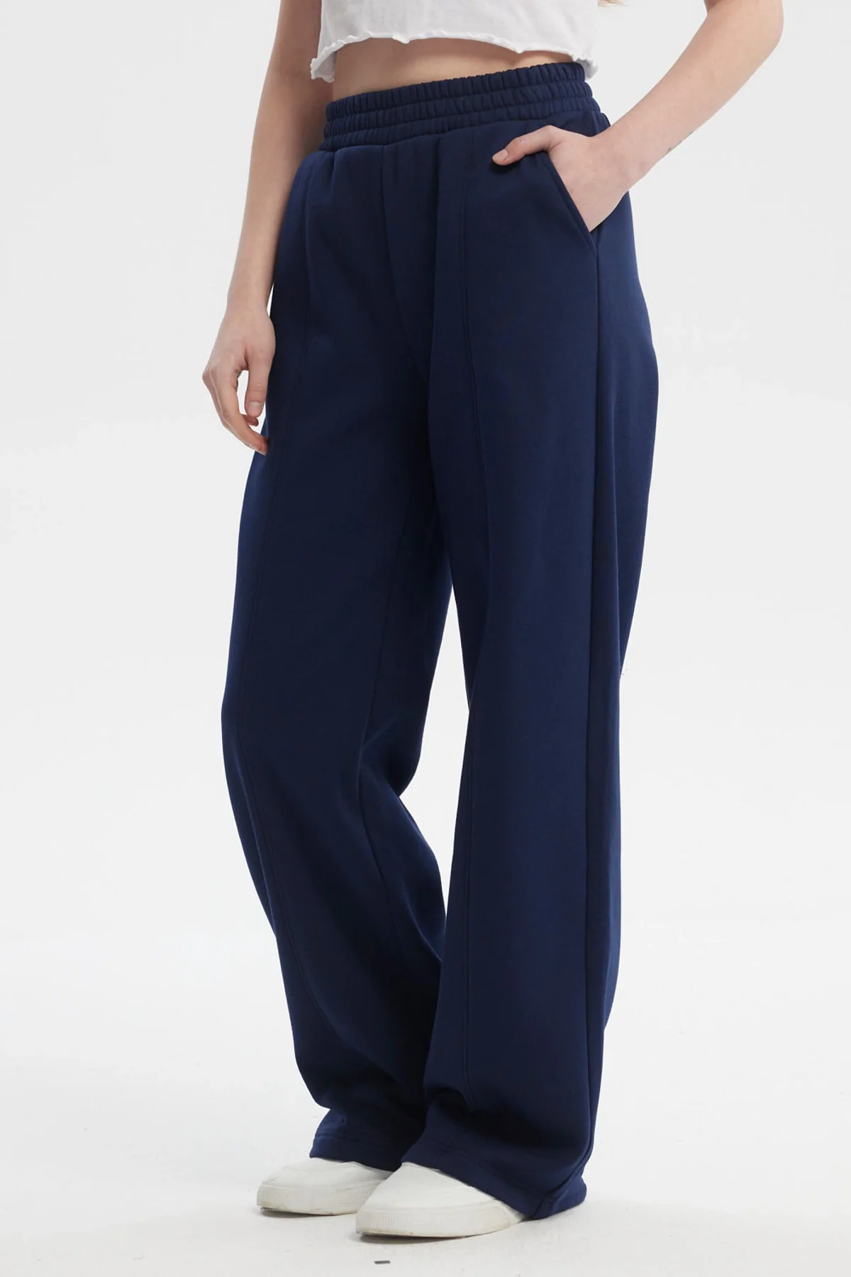 Pantalón Buzo Mujer Wide Leg Azul Oscuro - Image 2