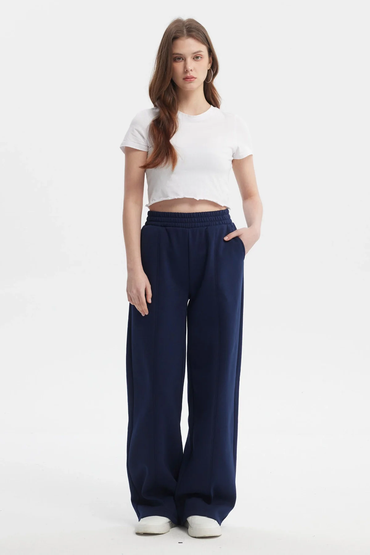 Pantalón Buzo Mujer Wide Leg Azul Oscuro - Image 4