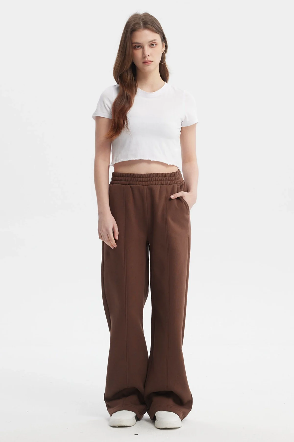 Pantalón Buzo Mujer Wide Leg Café Oscuro - Image 4