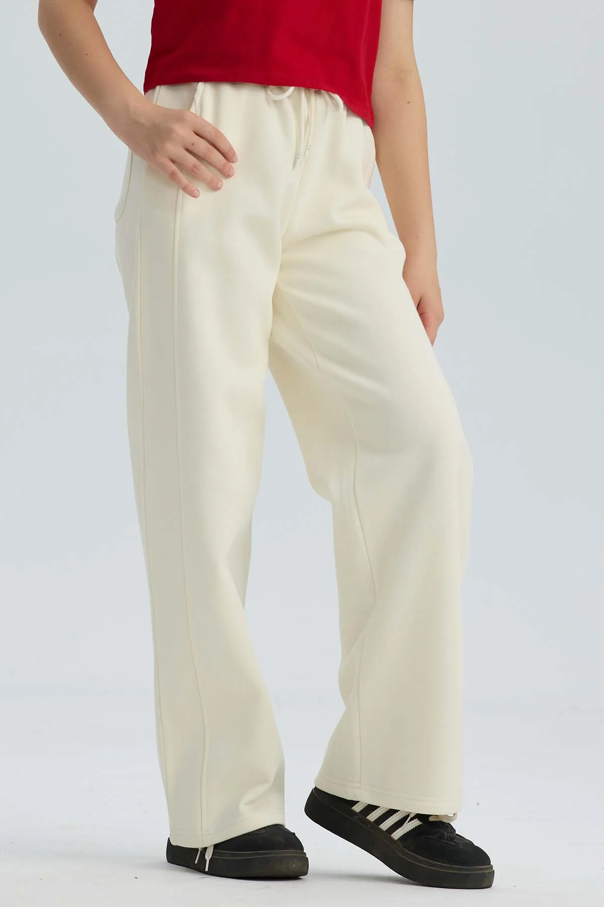 Pantalón Buzo Niña Wide Leg Beige - Image 3