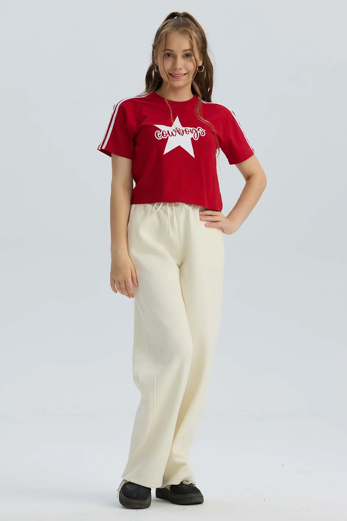 Pantalón Buzo Niña Wide Leg Beige - Image 4