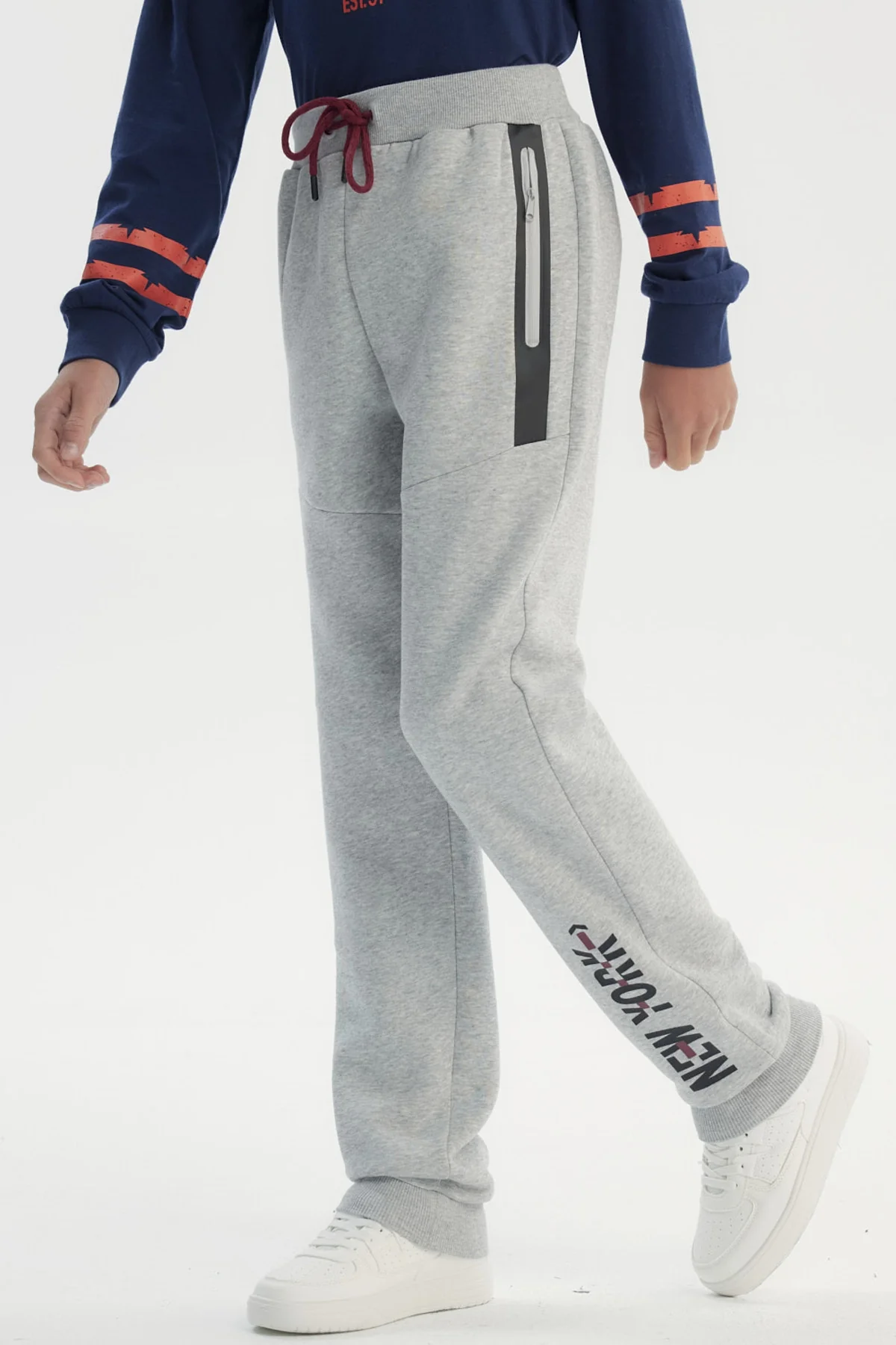 Pantalón Buzo Niño Pitillo Gris Melange - Image 2