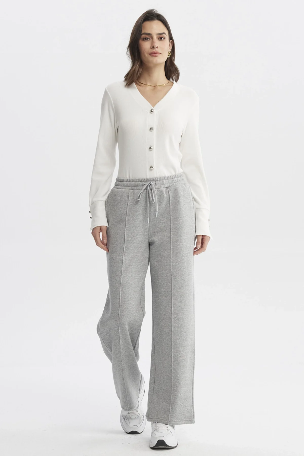 Pantalon De Buzo Mujer Wide Leg Gris Melange - Image 4