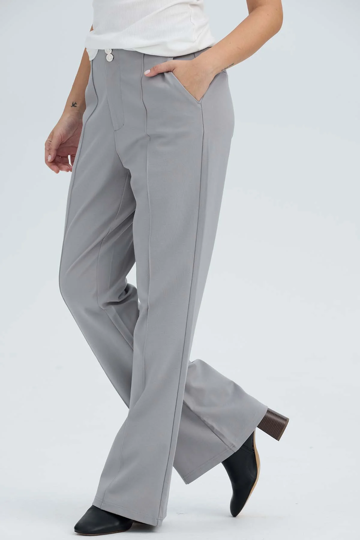 Pantalón Mujer 2 Botones Gris - Image 2
