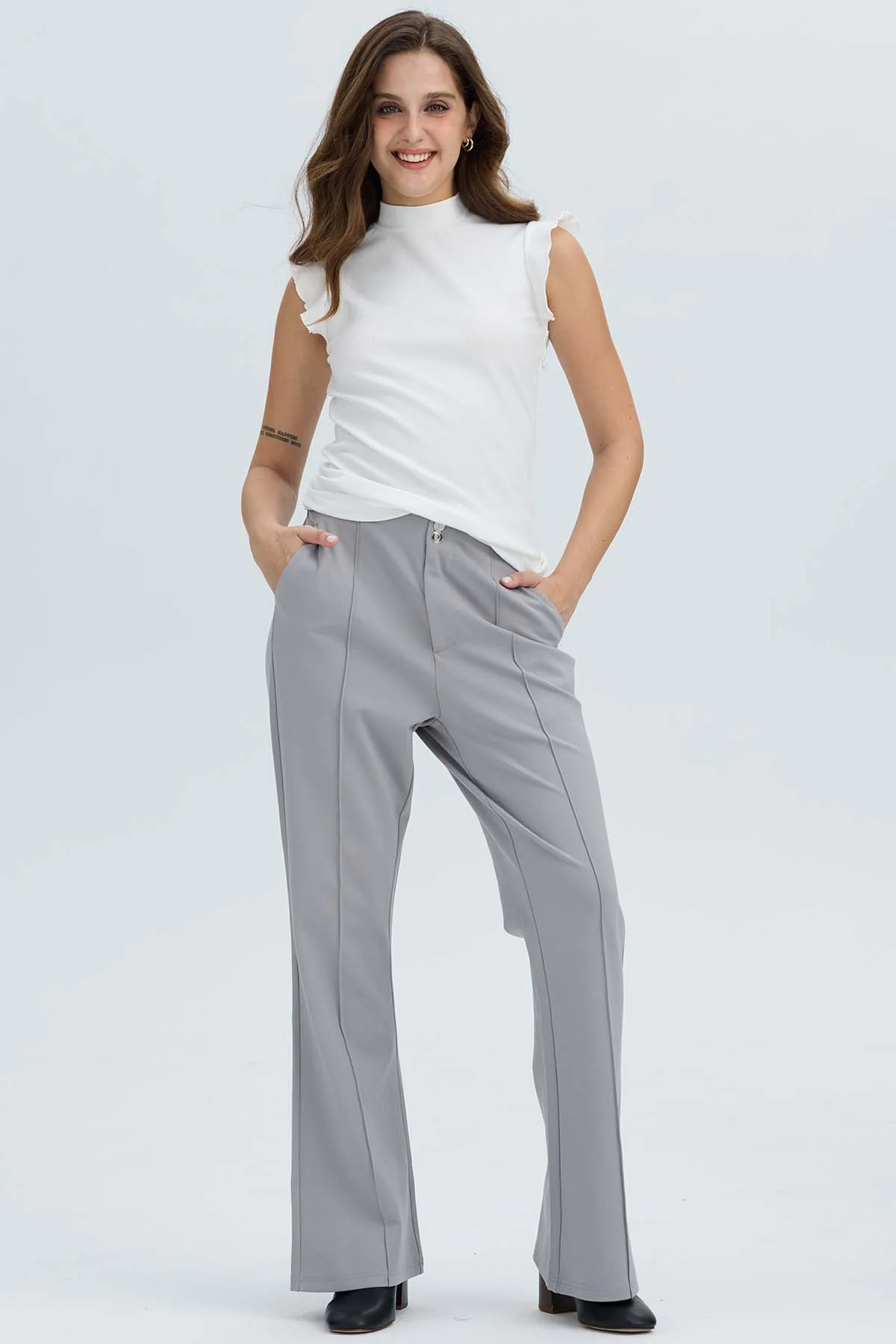 Pantalón Mujer 2 Botones Gris - Image 4