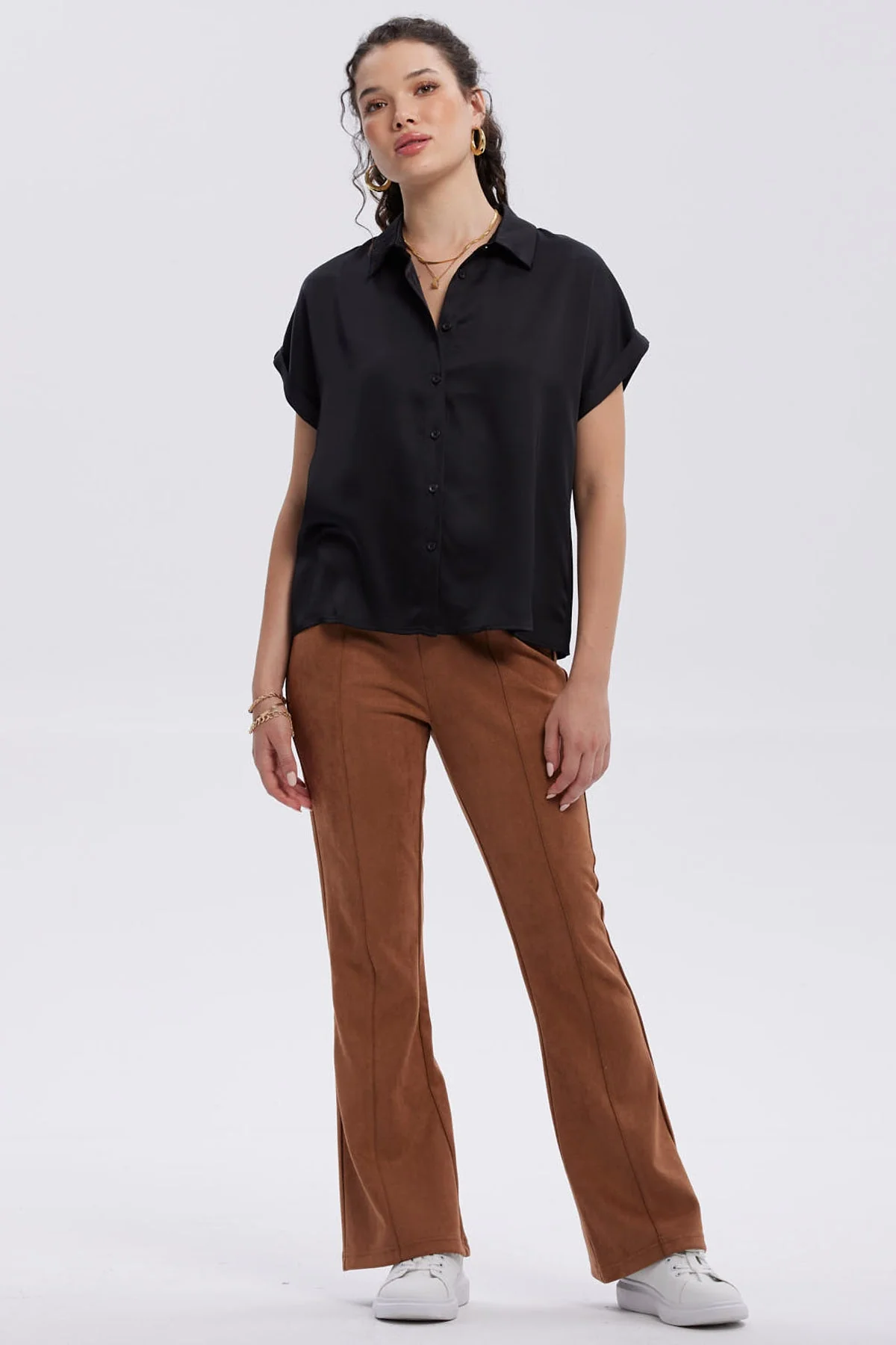Pantalón Mujer Antelina Pretina Elasticada Café - Image 4