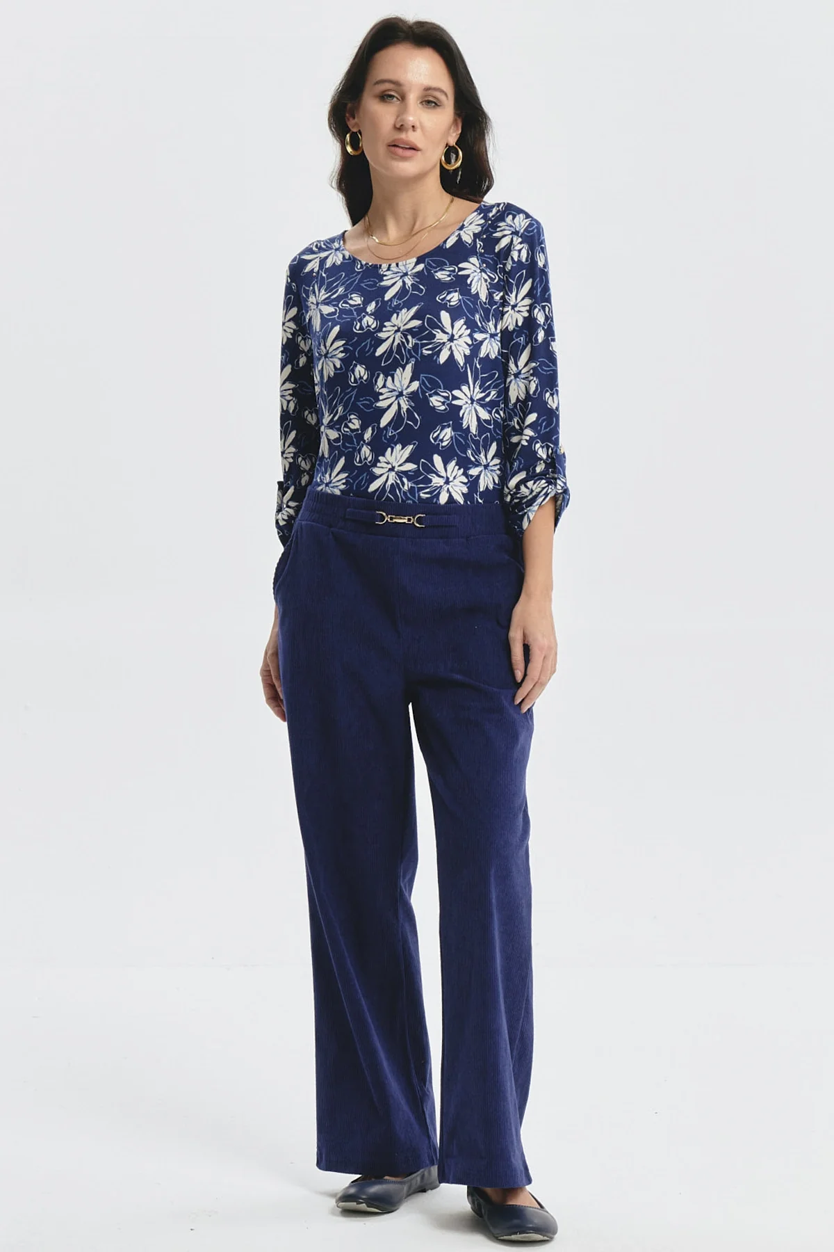 Pantalón Mujer Calce Recto Detalle Pretina Azul - Image 4