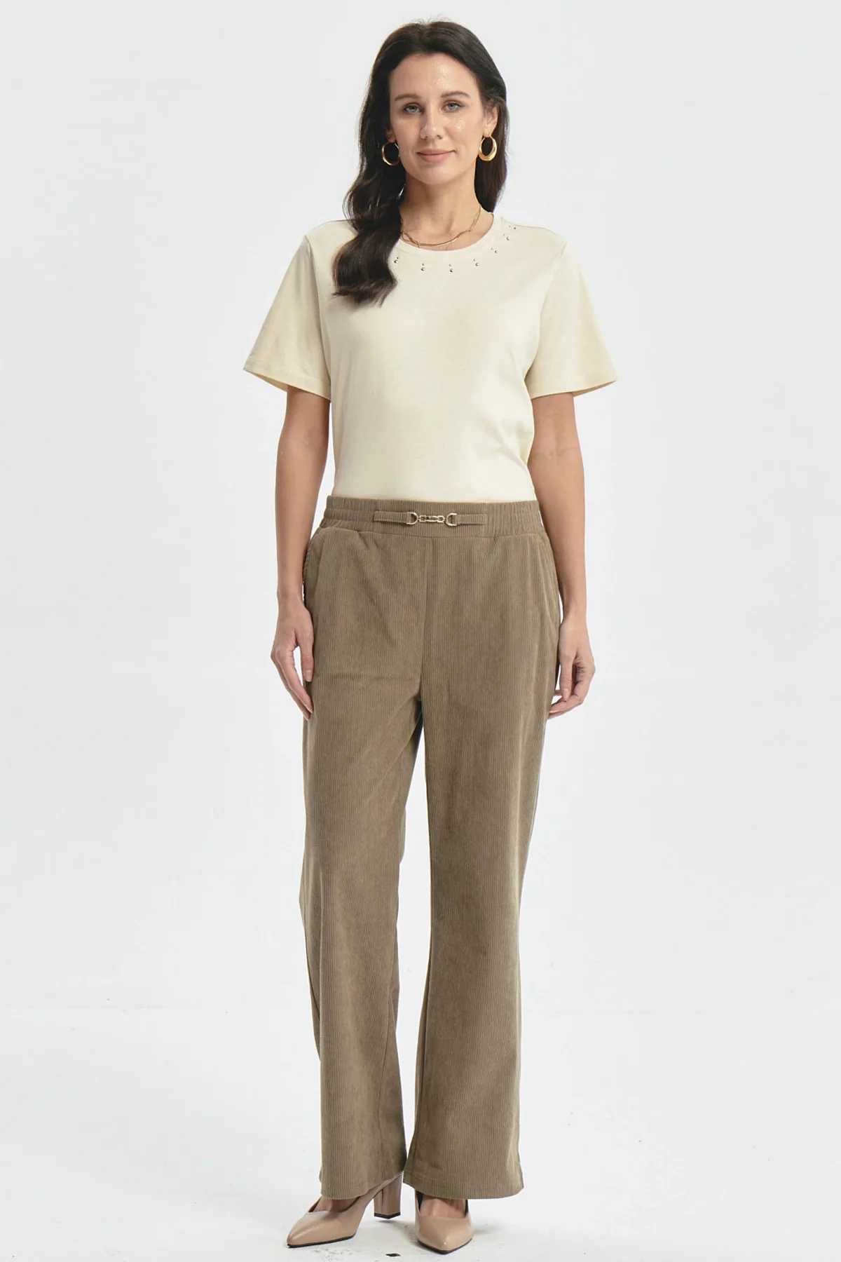 Pantalón Mujer Calce Recto Detalle Pretina Verde - Image 4