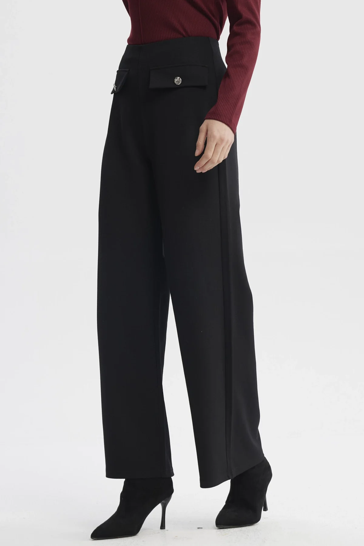 Pantalón Mujer Calce Recto Tapeta Botones Negro - Image 2