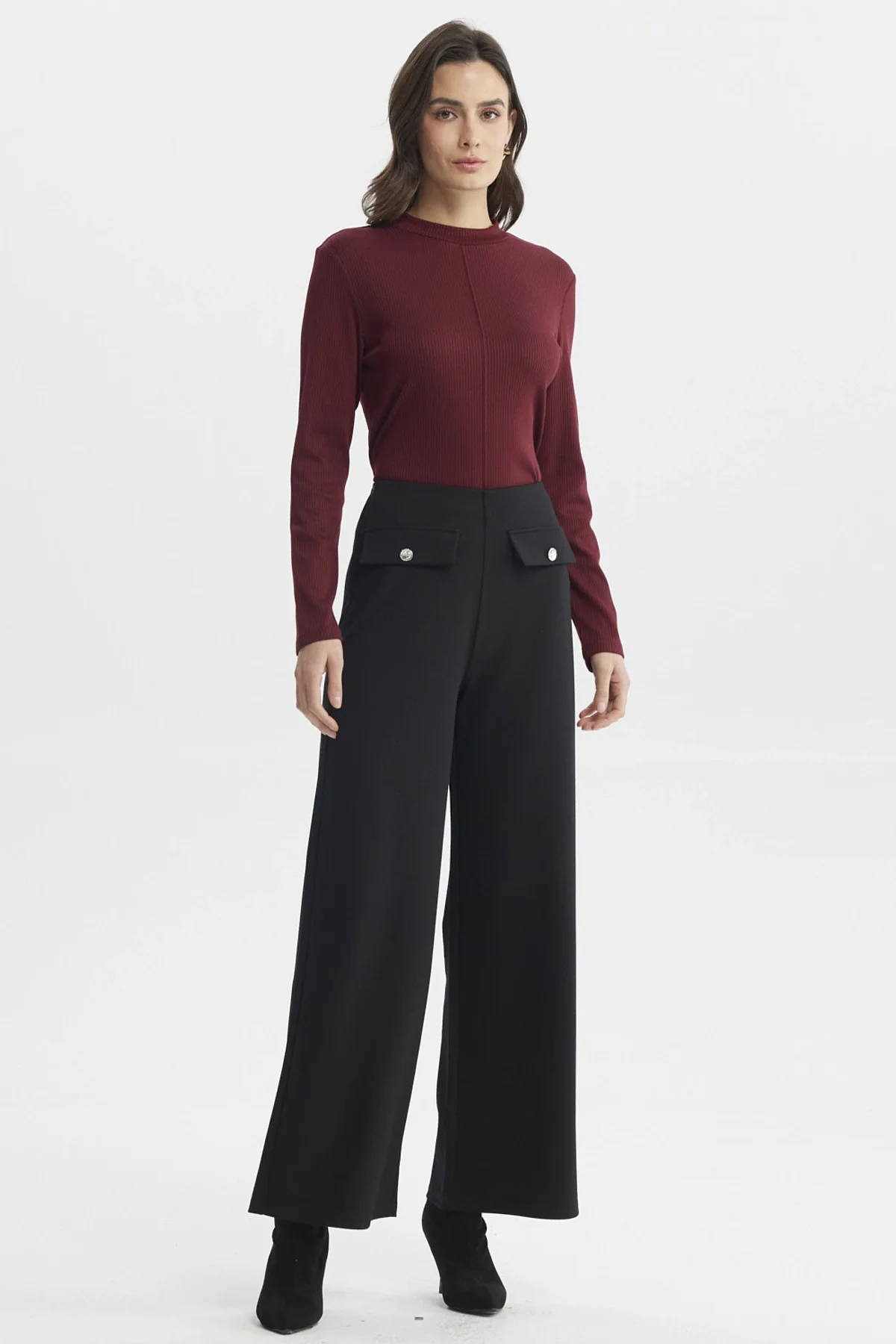 Pantalón Mujer Calce Recto Tapeta Botones Negro - Image 4