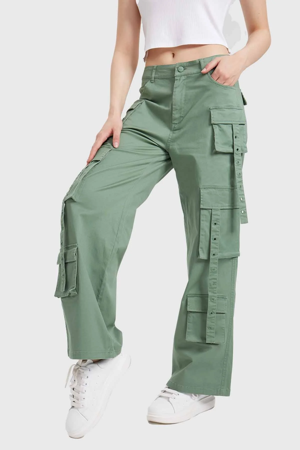 Pantalón Mujer Cargo Tiras Verde - Image 2