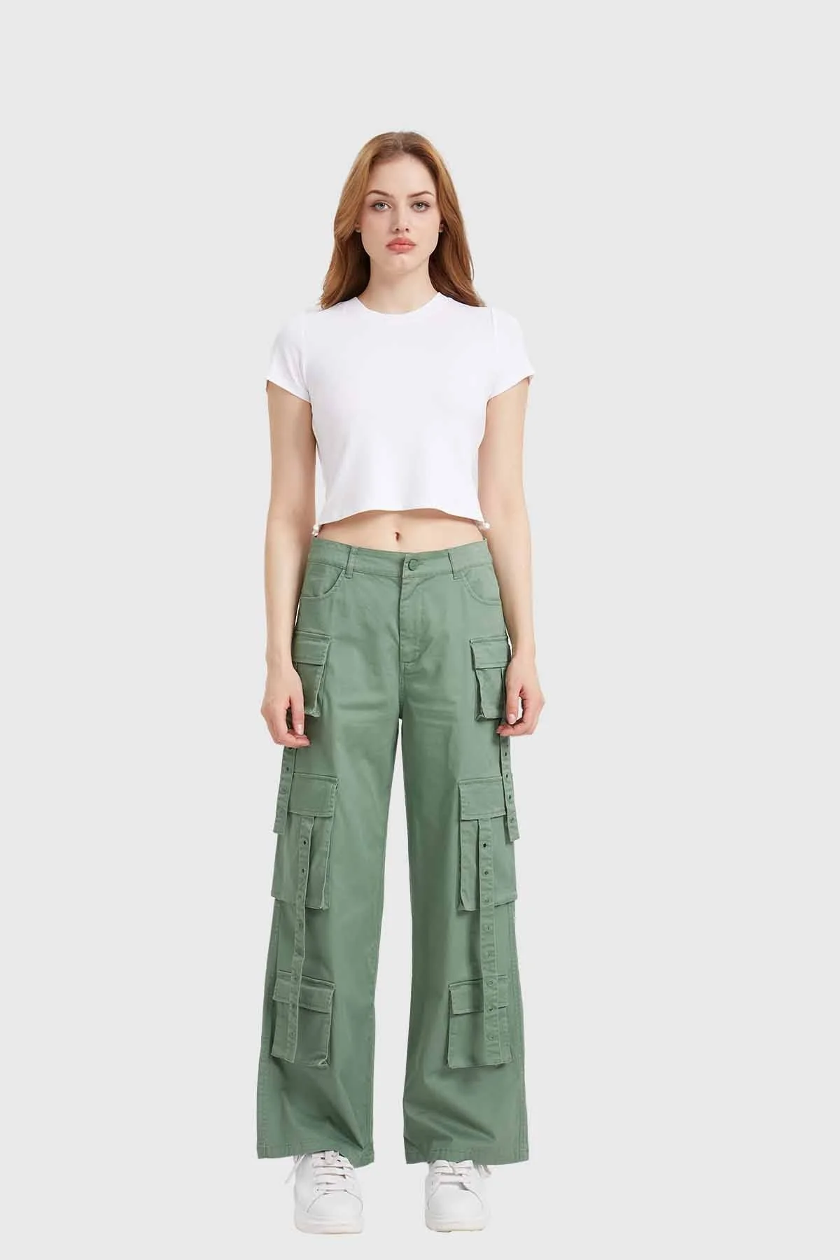 Pantalón Mujer Cargo Tiras Verde - Image 4