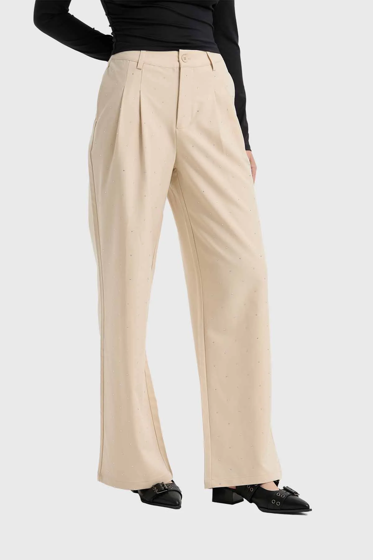 Pantalón Mujer Con Bolsillos Beige - Image 2