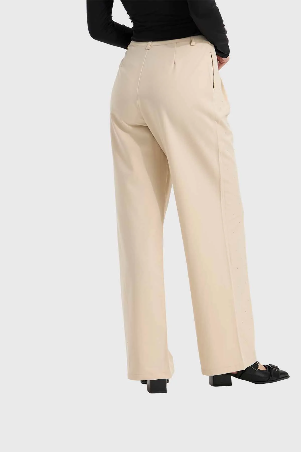 Pantalón Mujer Con Bolsillos Beige - Image 3