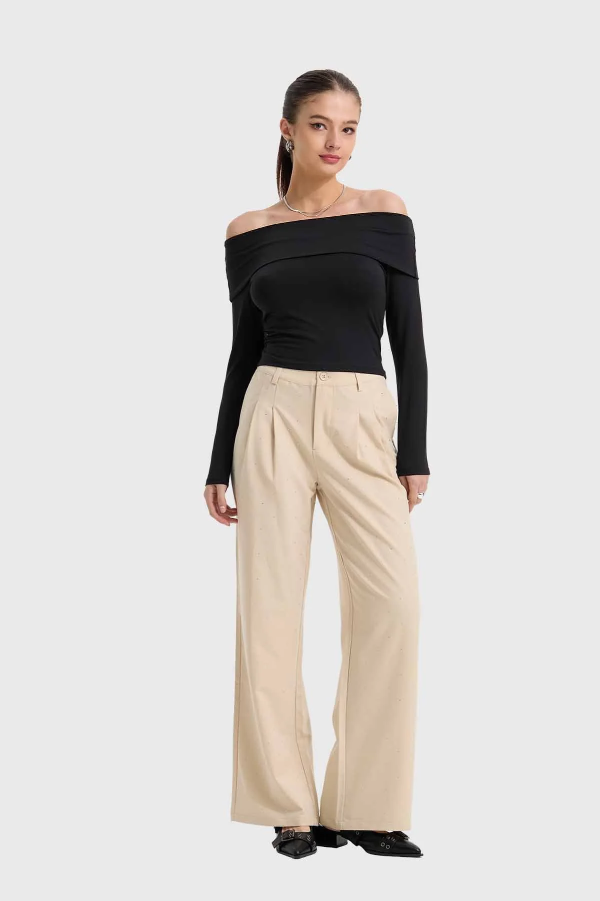 Pantalón Mujer Con Bolsillos Beige - Image 4