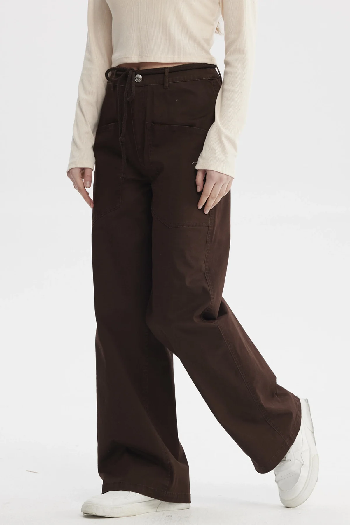 Pantalón Mujer Con Cordón Calce Recto Café Oscuro - Image 2