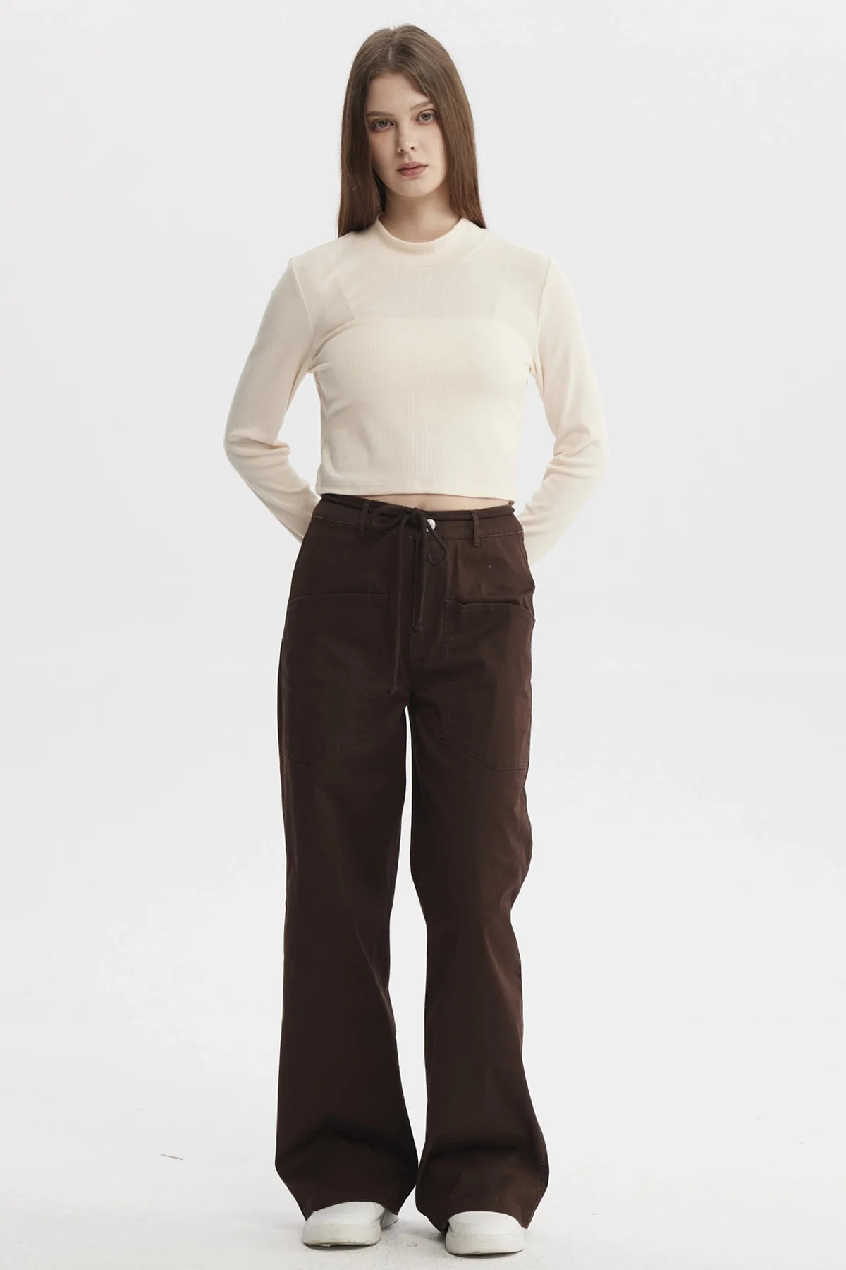 Pantalón Mujer Con Cordón Calce Recto Café Oscuro - Image 4
