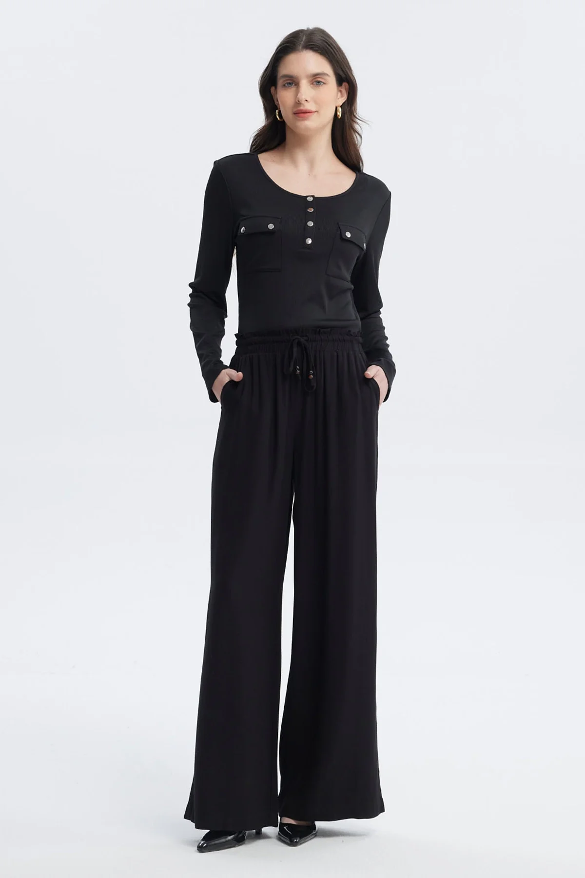 Pantalón Mujer Con Lazo Cintura Negro - Image 4