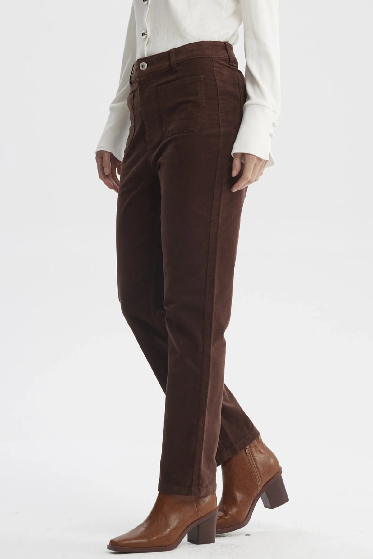 Pantalón Mujer Cotelé Calce Slim Café Oscuro - Image 2