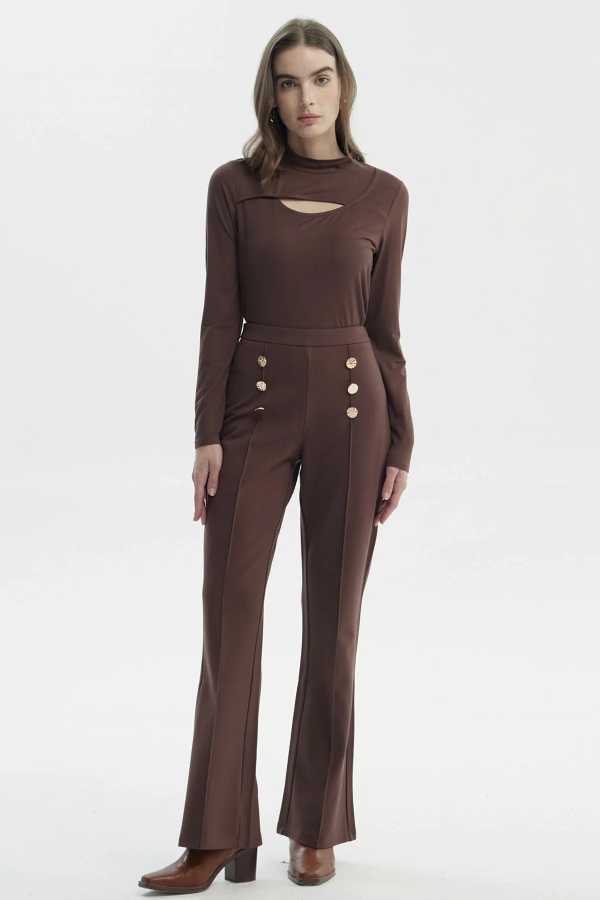 Pantalón Mujer Flare Café Claro - Image 4