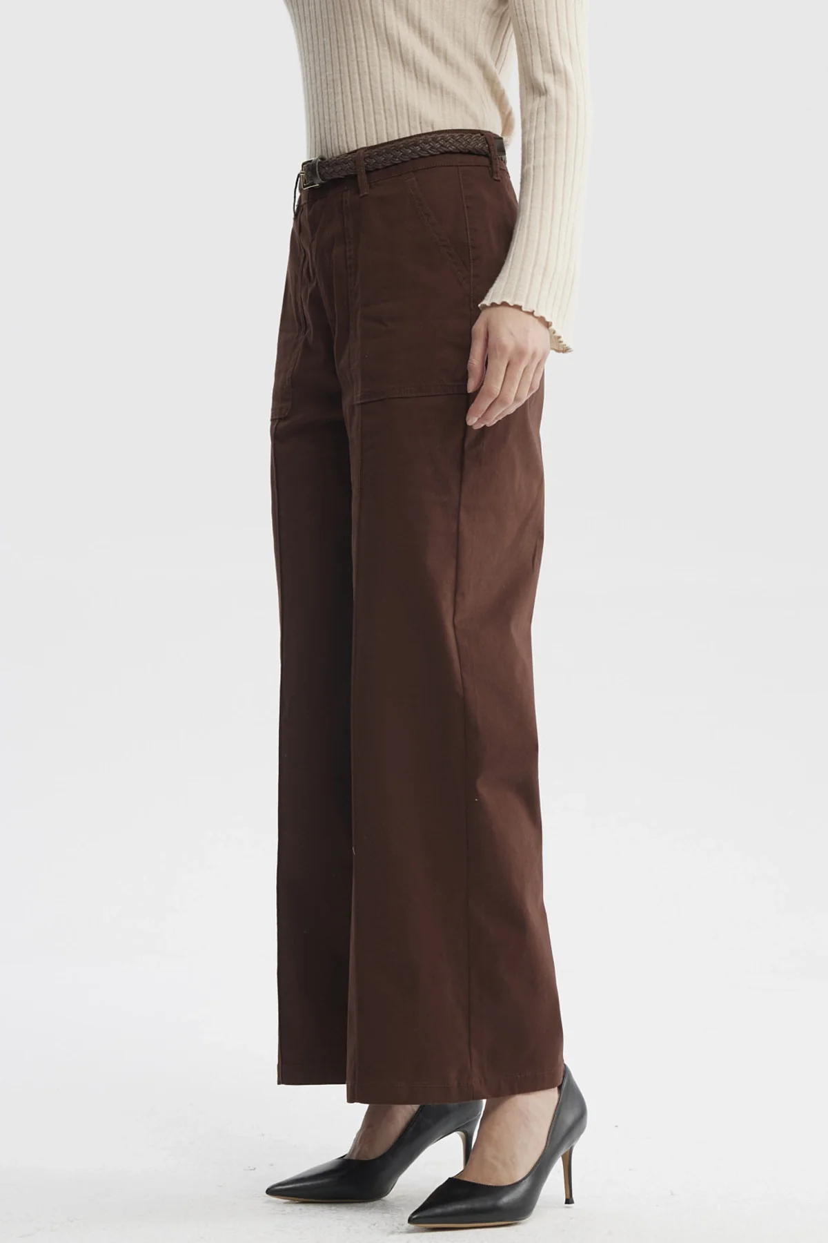 Pantalón Mujer Gabardina Con Cinturón Café Claro - Image 2