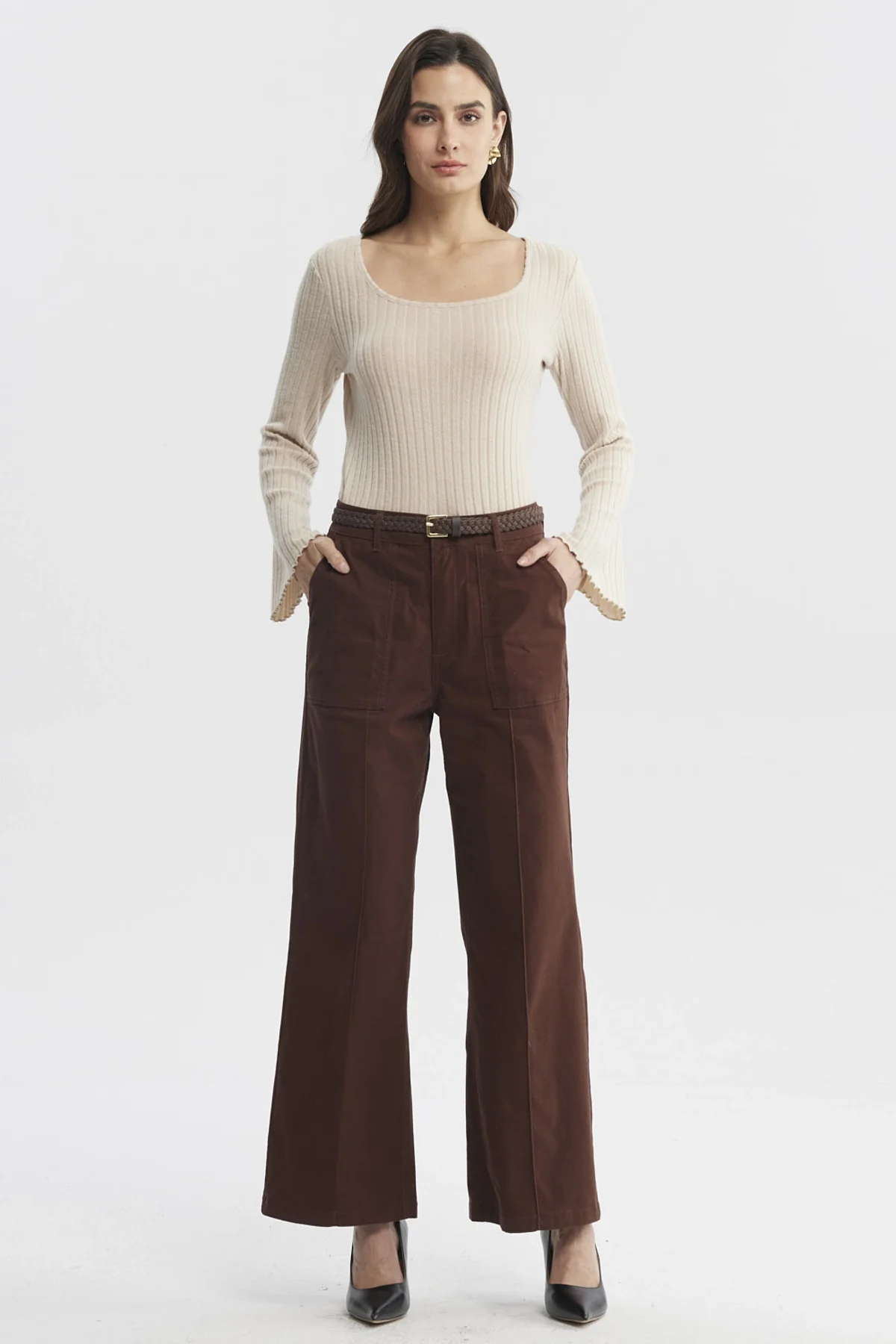 Pantalón Mujer Gabardina Con Cinturón Café Claro - Image 4