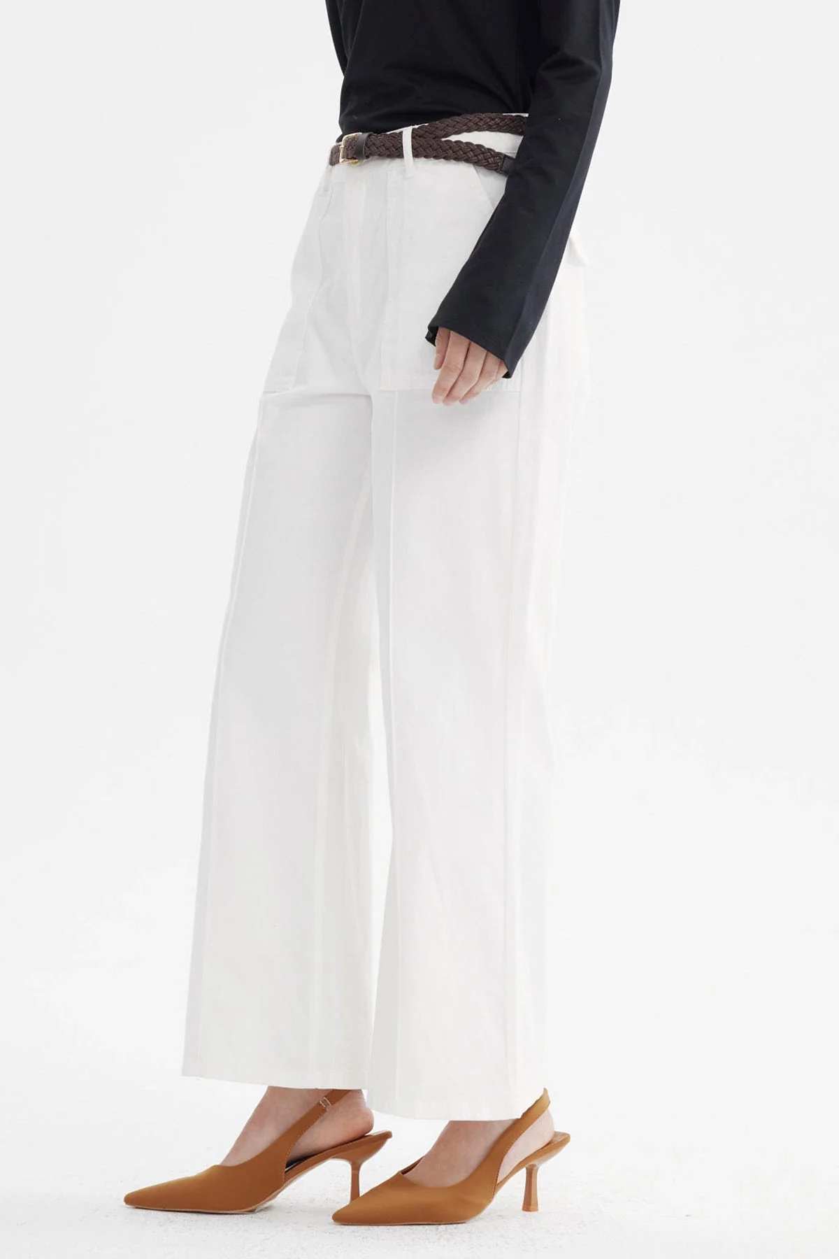 Pantalón Mujer Gabardina Con Cinturón Crudo - Image 2