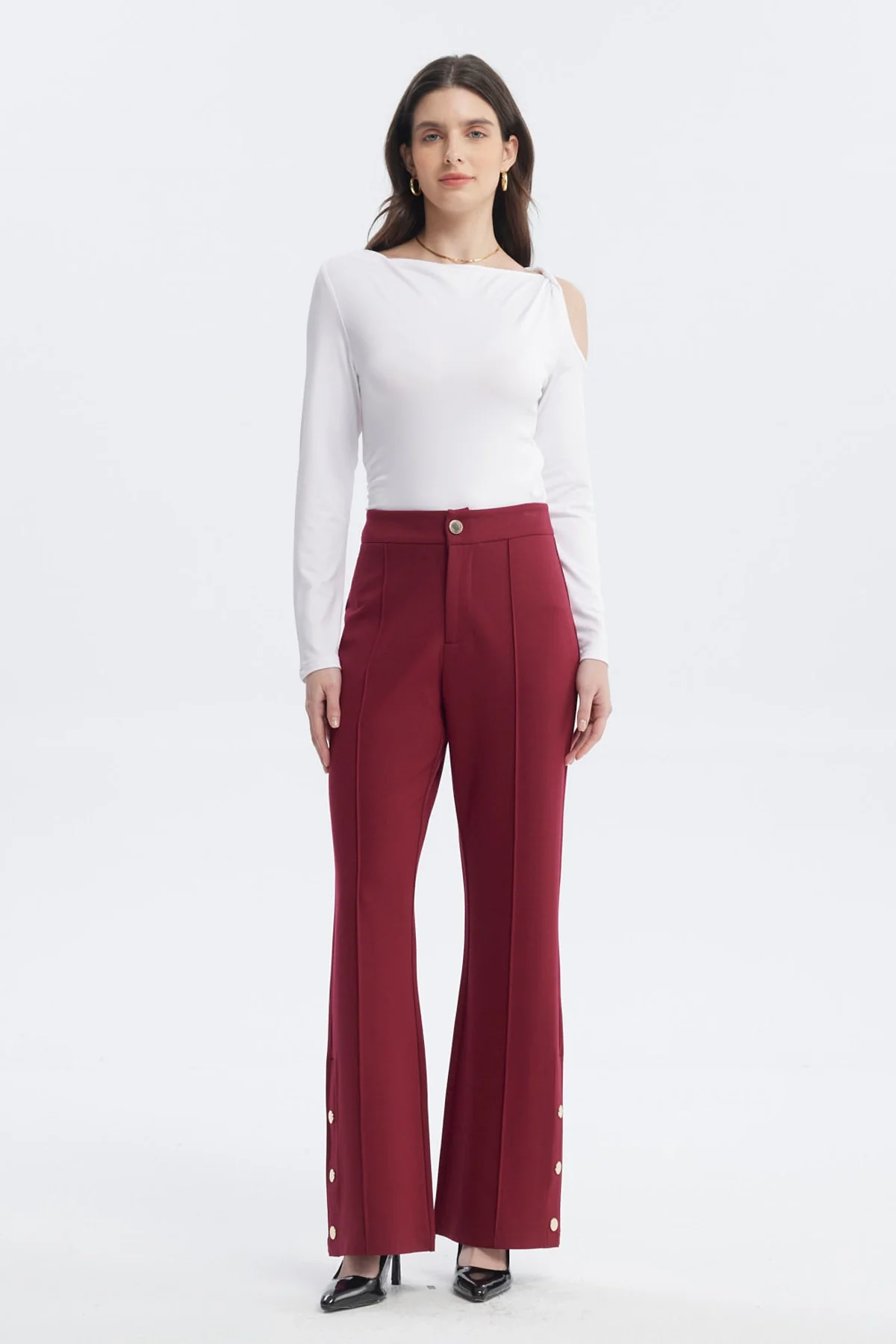 Pantalón Mujer Leve Flare Burdeo - Image 4