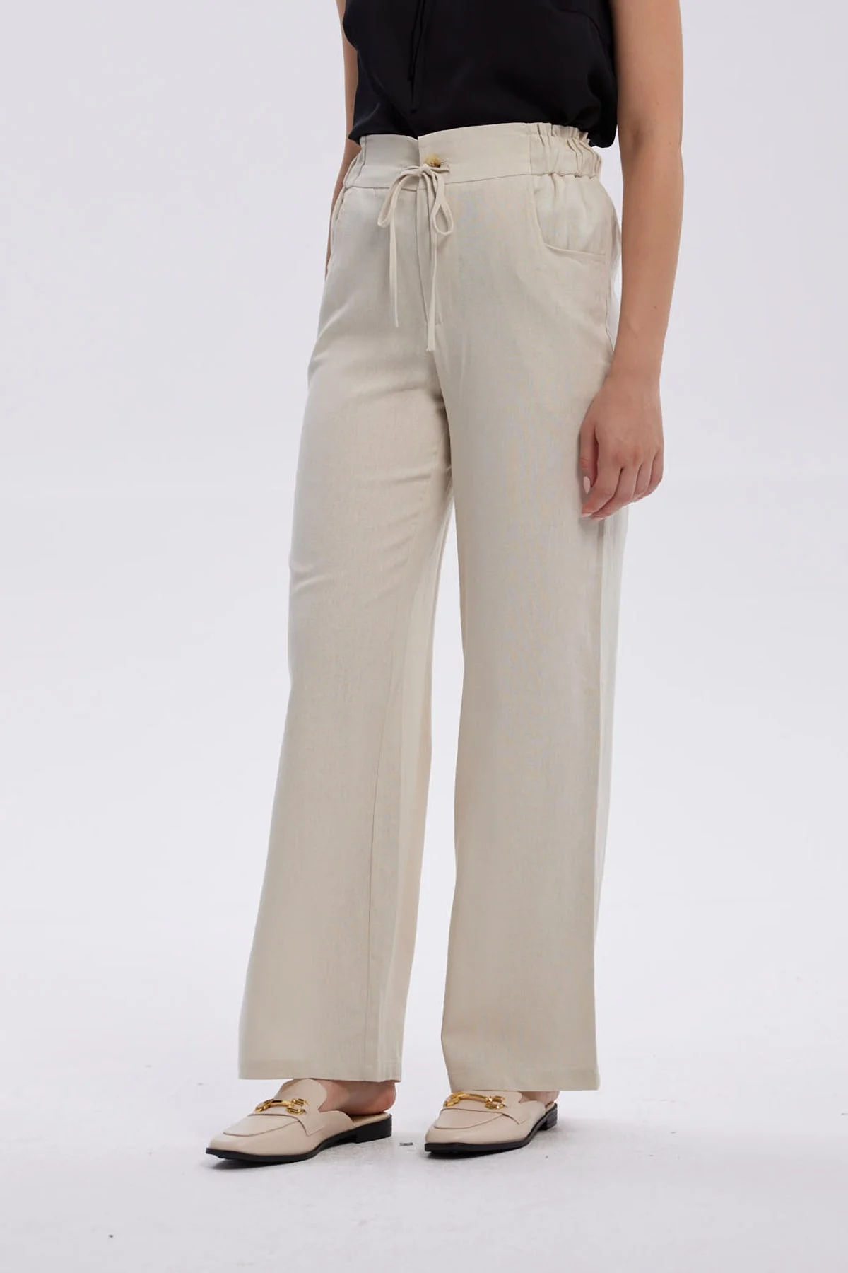 Pantalón Mujer Lino Amarra En Cintura Arena - Image 2
