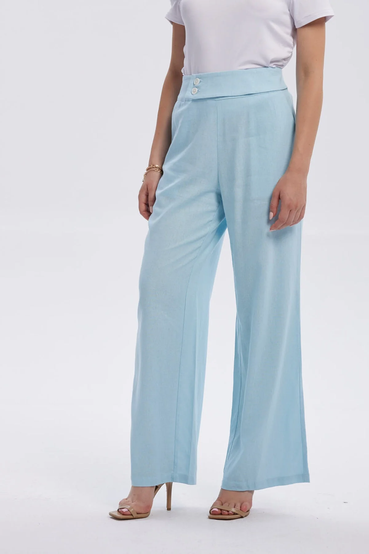 Pantalón Mujer Lino Sastrero Cierre Celeste - Image 2