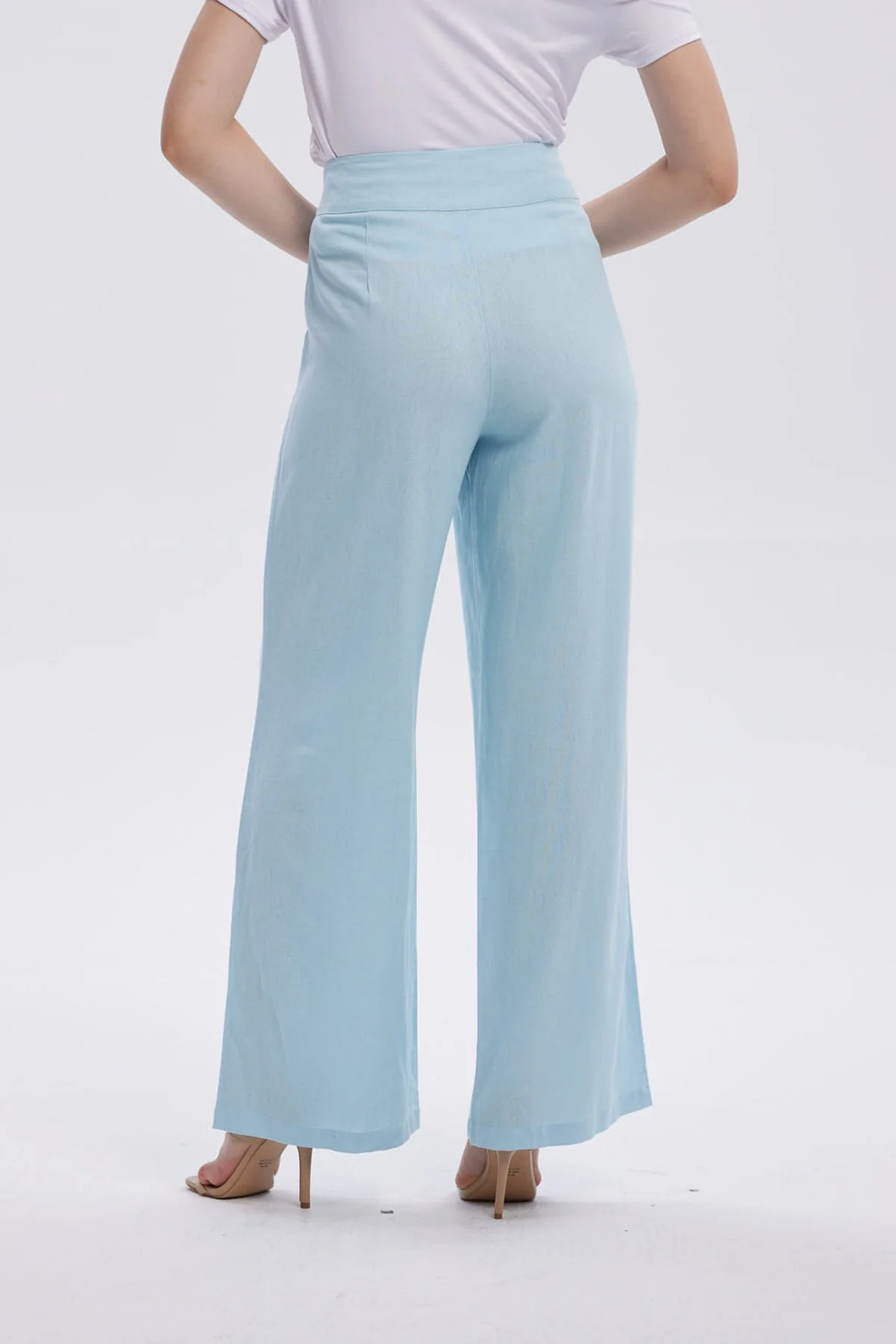Pantalón Mujer Lino Sastrero Cierre Celeste - Image 3