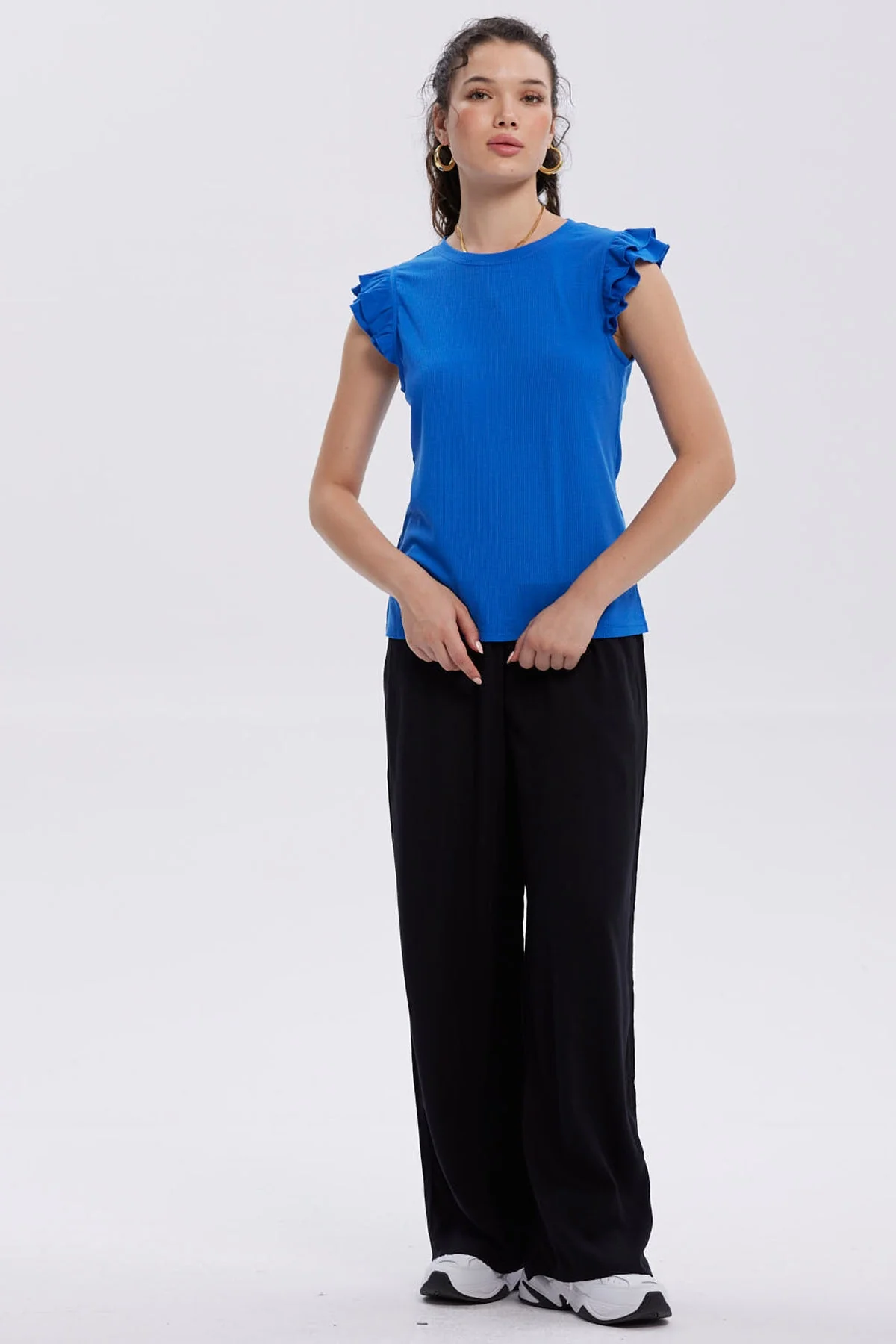Pantalón Mujer Palazzo Aplicación Botones Negro - Image 4