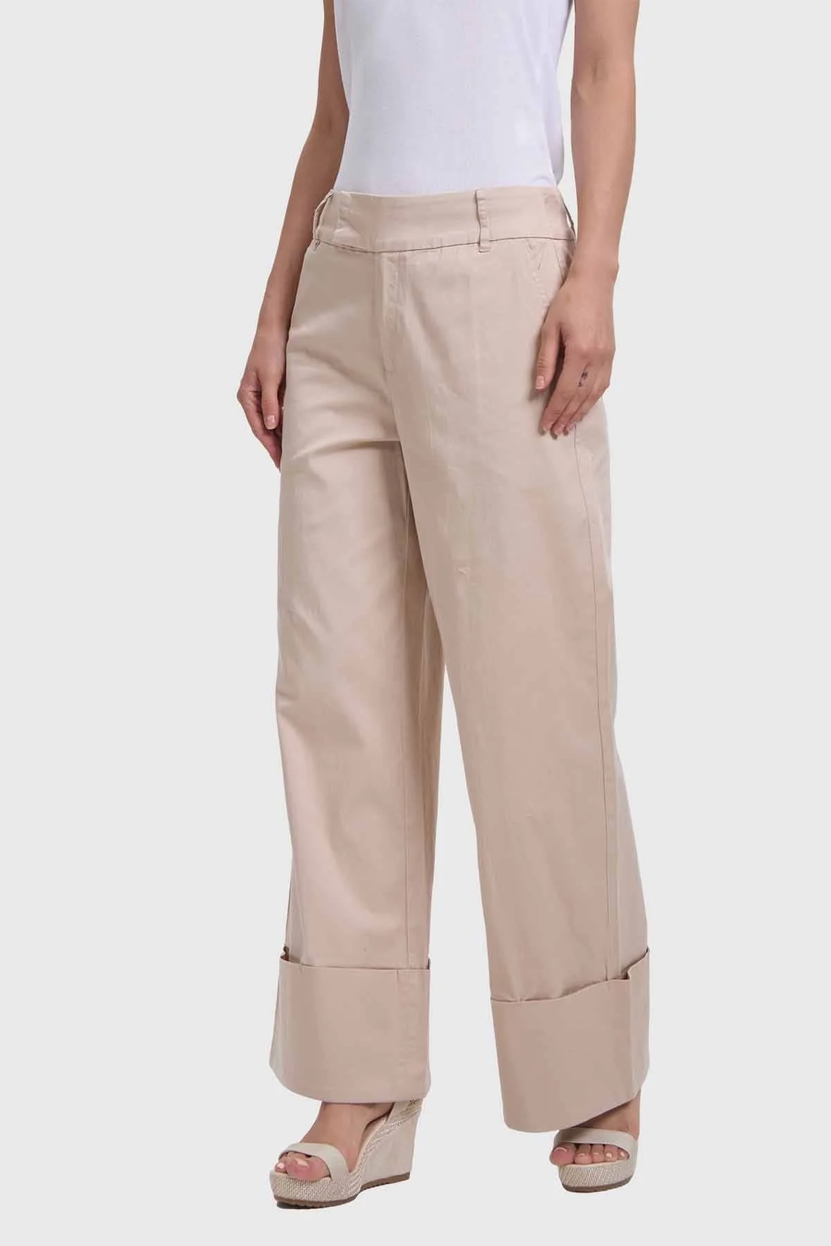 Pantalón Mujer Sastrero Basta Ancha Beige - Image 2