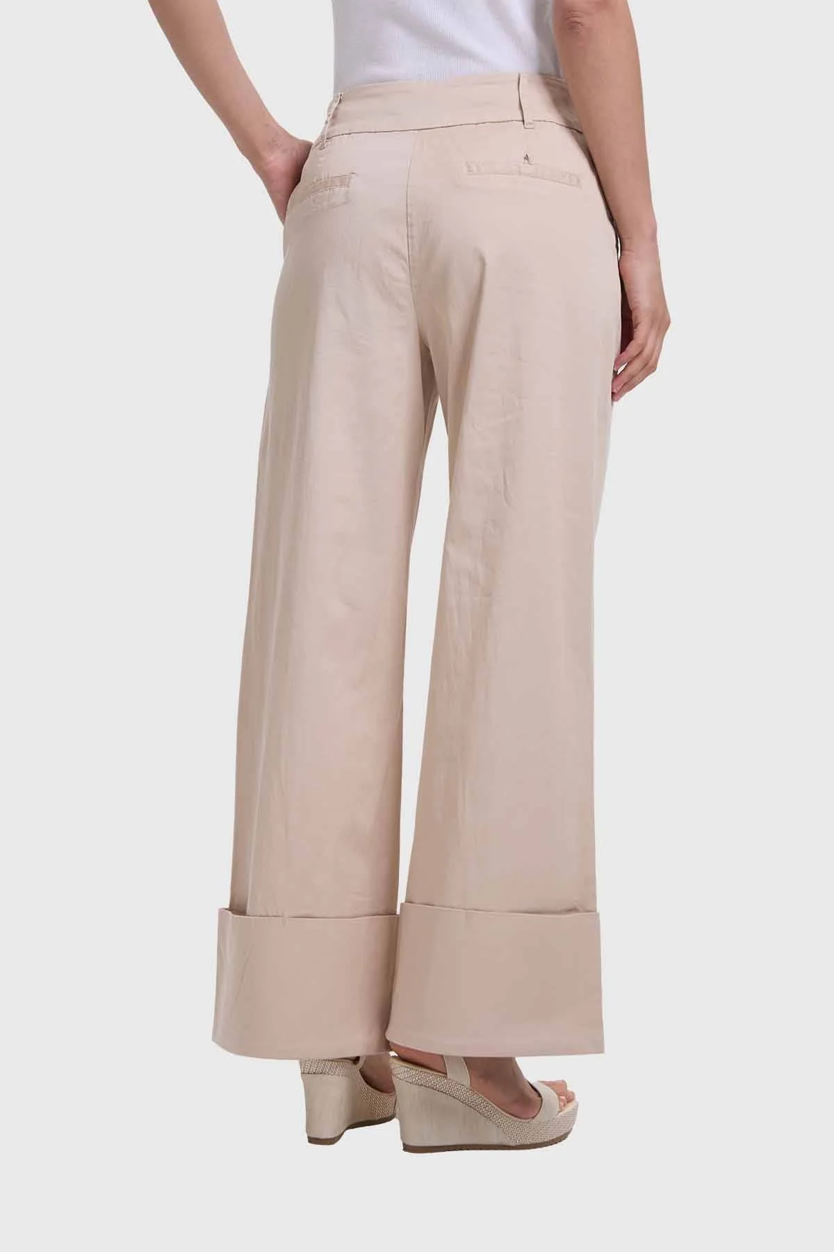 Pantalón Mujer Sastrero Basta Ancha Beige - Image 3